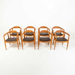 Set of 8 Hans Wegner JH503 Round Chairs in Oak & Edelman Chocolate Leather