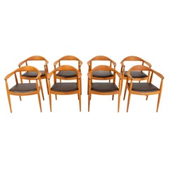 Set of 8 Hans Wegner JH503 Round Chairs in Oak & Edelman Chocolate Leather