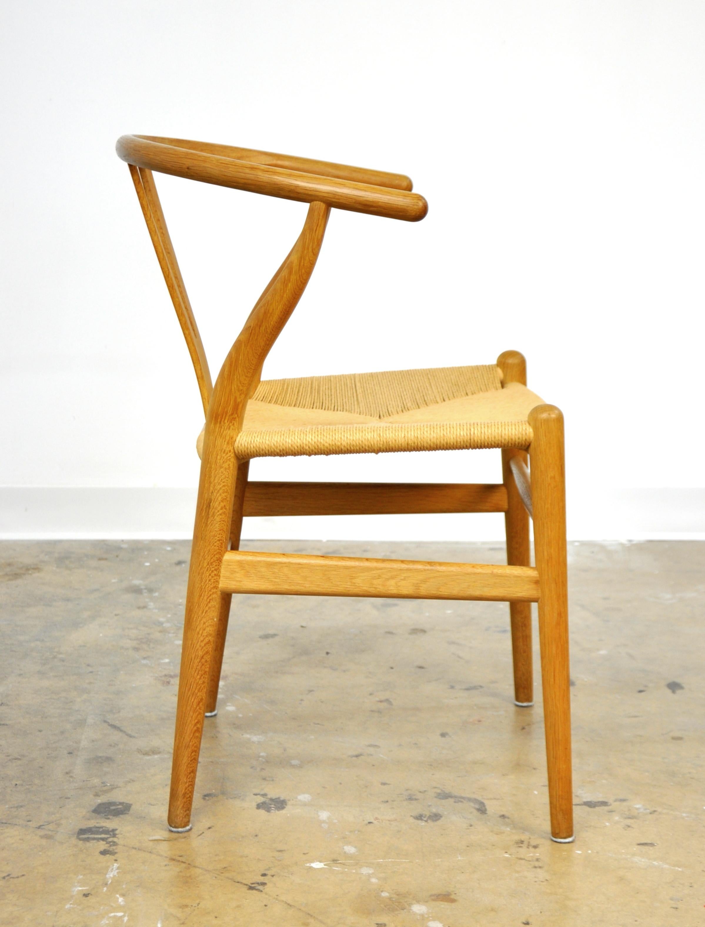 Papercord Set of Eight Hans Wegner Oak Wishbone Chairs