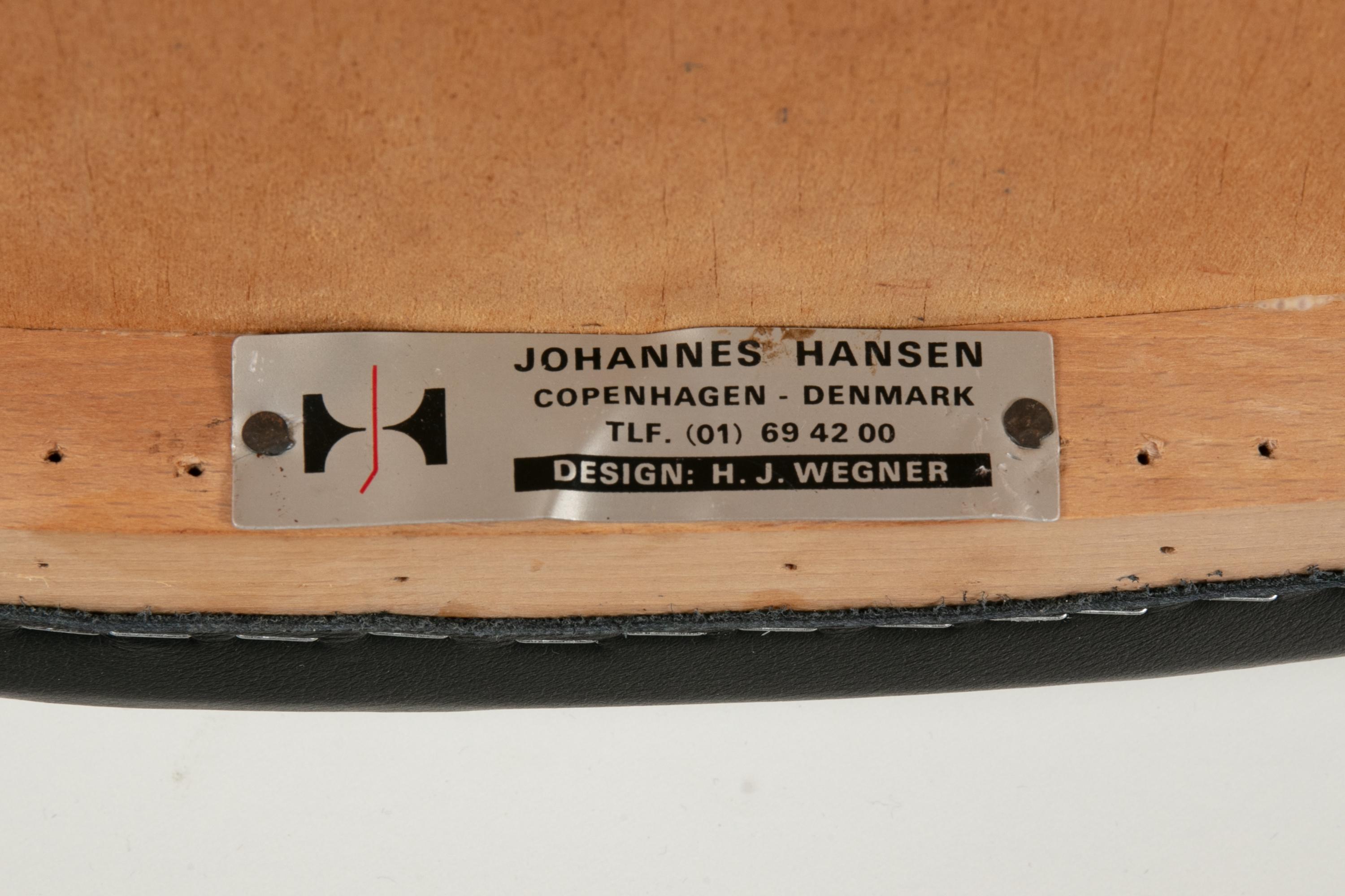 Set of 8 Hans Wegner PP505 Teak & Black Leather 