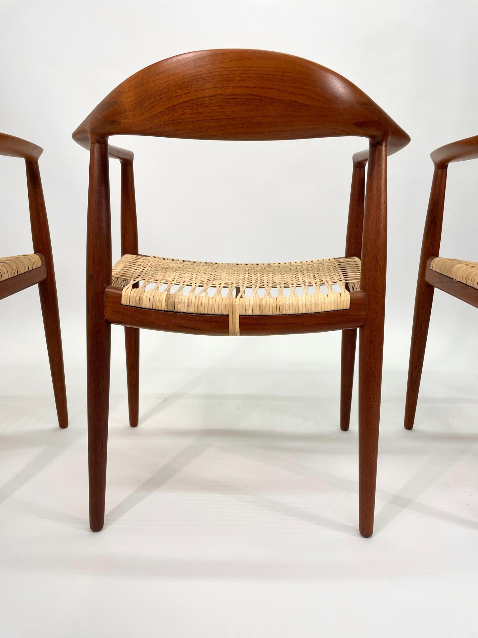 Set of 8 Hans Wegner Round Chairs with New Cane Seats in Teak 1