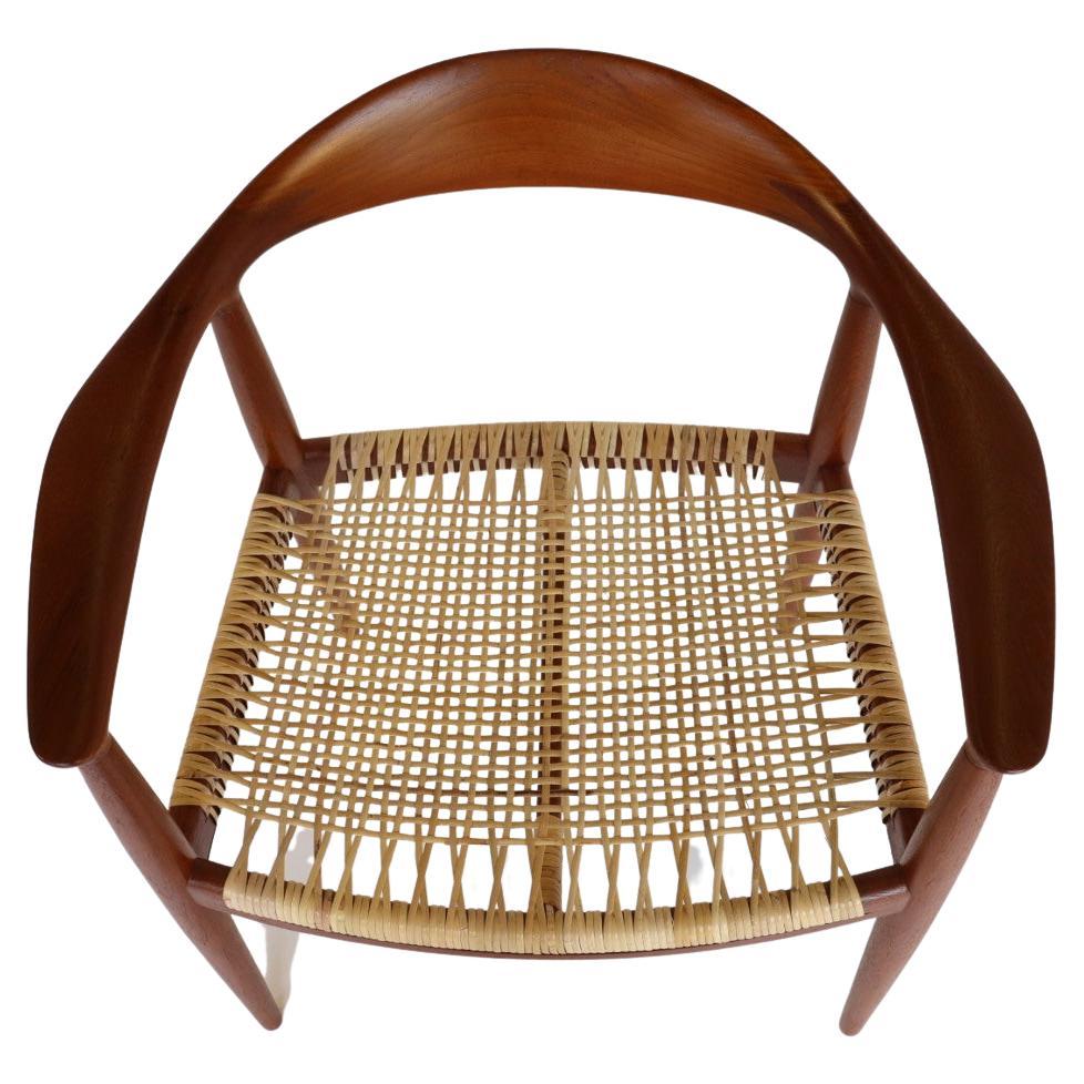 Set of 8 Hans Wegner Round Chairs with New Cane Seats in Teak For Sale