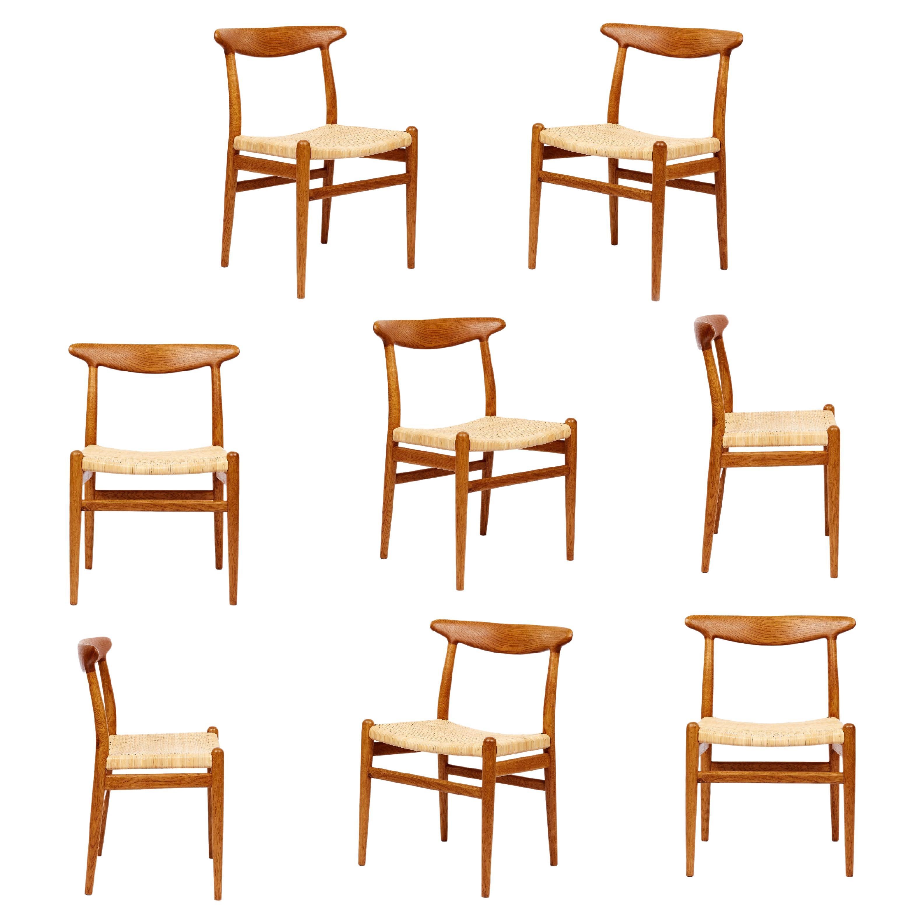 Set of 8 Hans Wegner "W2" Cane Seat Dining Chairs