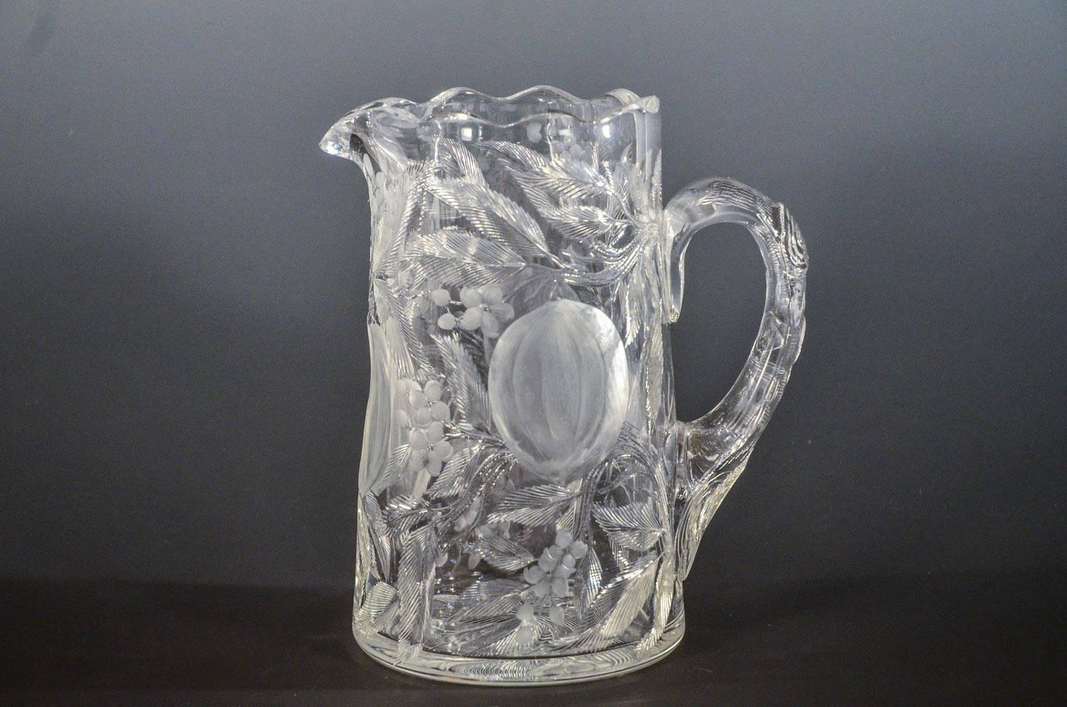  Set of Eight Hawkes Gravic Hand Blown Crystal Tumblers and Matching Pitcher 8