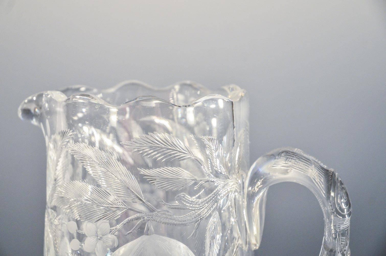 Set of Eight Hawkes Gravic Hand Blown Crystal Tumblers and Matching Pitcher 1