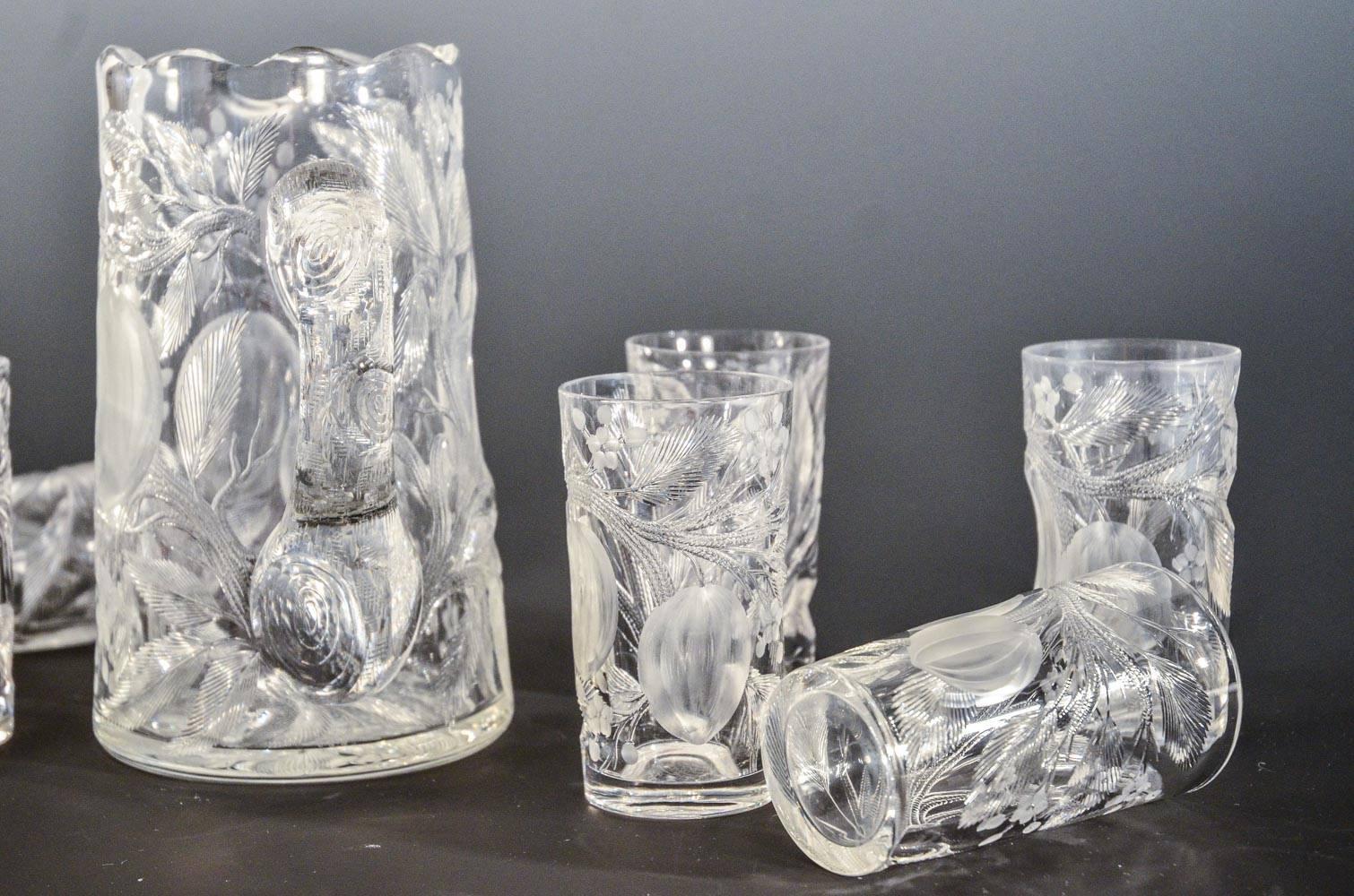  Set of Eight Hawkes Gravic Hand Blown Crystal Tumblers and Matching Pitcher 3