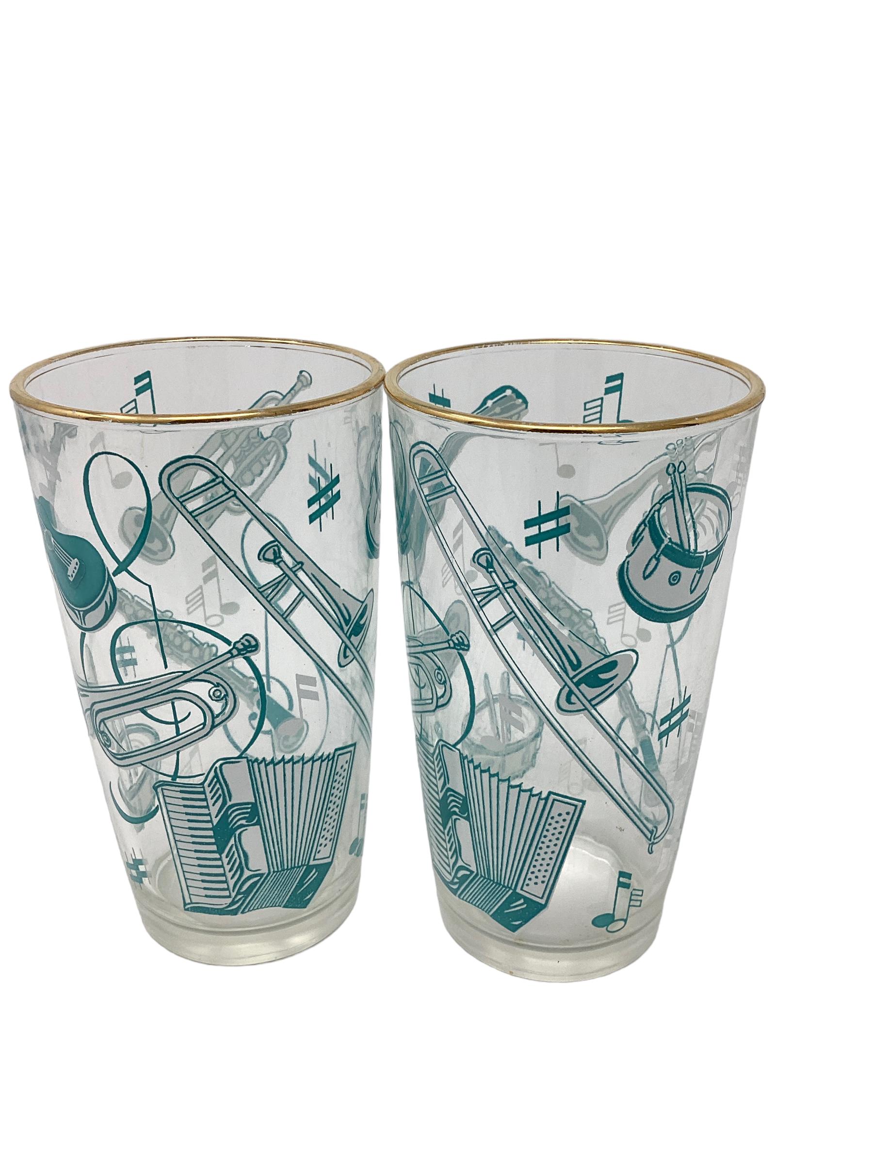 Mid-Century Modern Ensemble de 8 verres hauts de gamme sur le thème musical de Hazel-Atlas  en vente