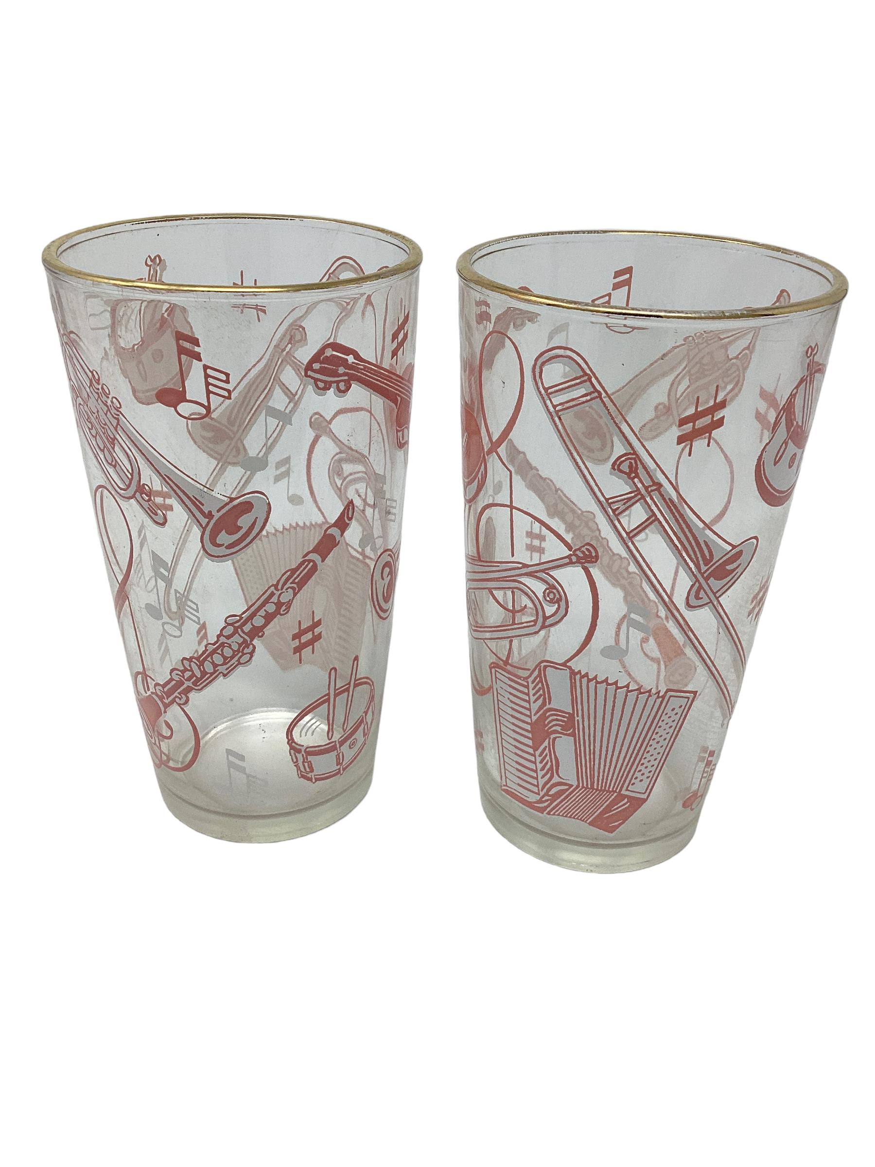 20ième siècle Ensemble de 8 verres hauts de gamme sur le thème musical de Hazel-Atlas  en vente