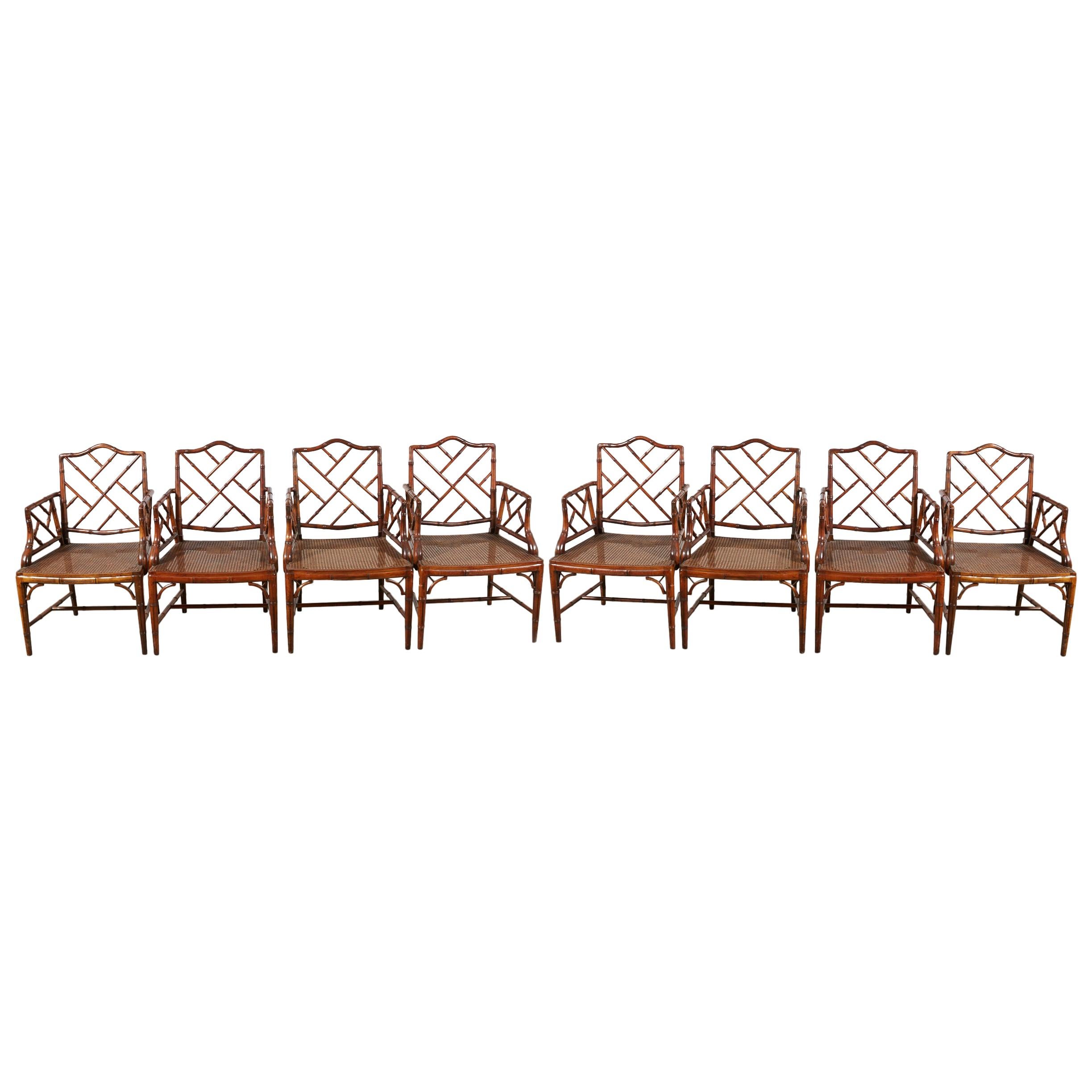Set of 8 Hekman Chippendale Style Faux Bamboo Armchairs