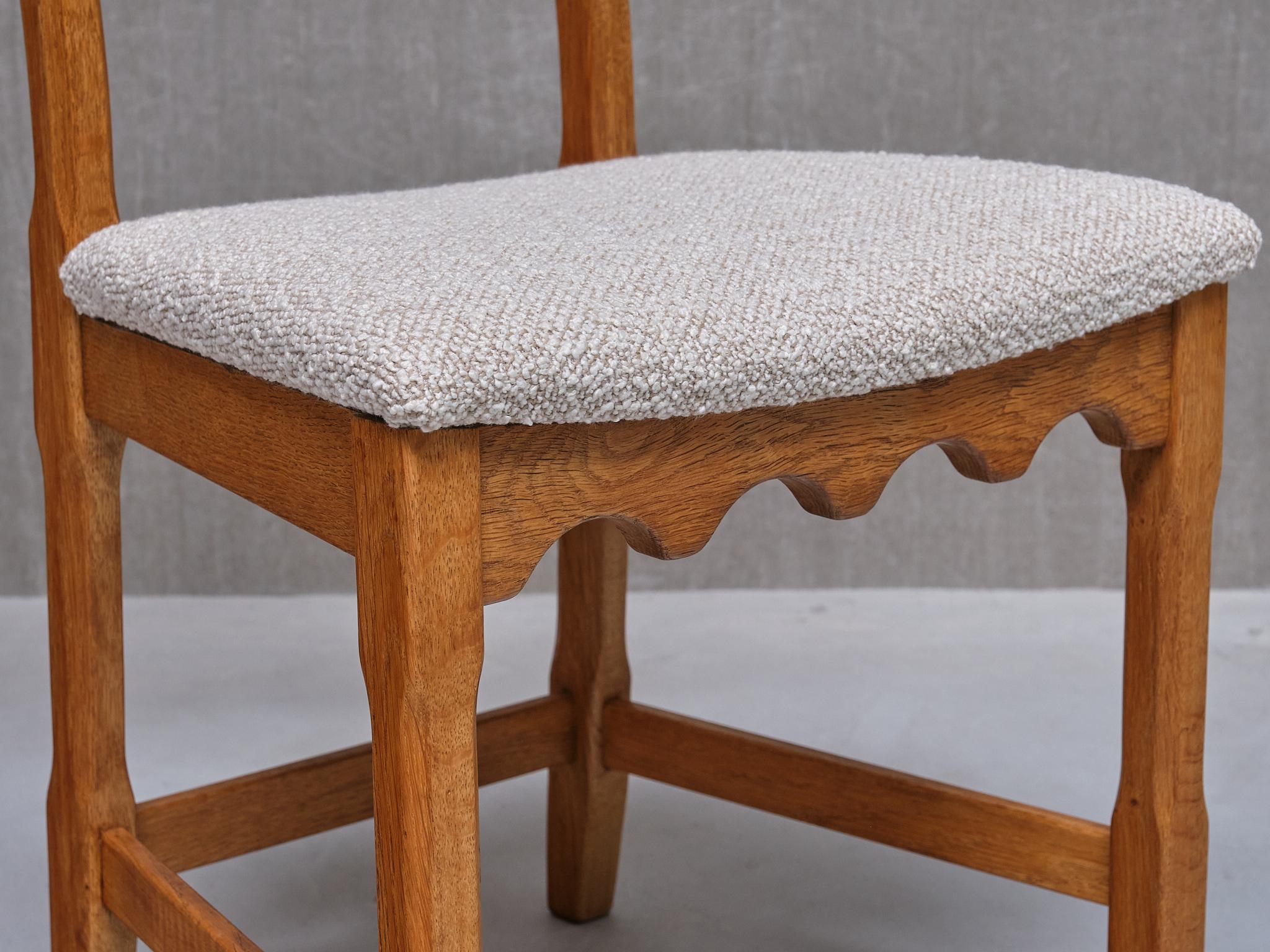 Set of 8 Henning Kjærnulf Dining Chairs, Oak and Ivory Bouclé, Denmark, 1960s 11