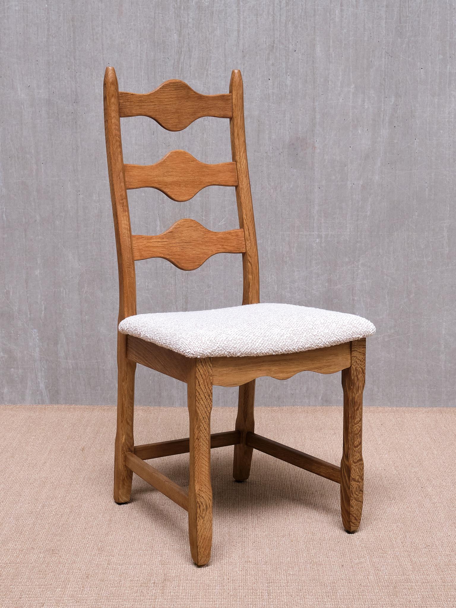 Set of 8 Henning Kjærnulf Dining Chairs, Oak and Rubelli Bouclé, Denmark, 1960s 3