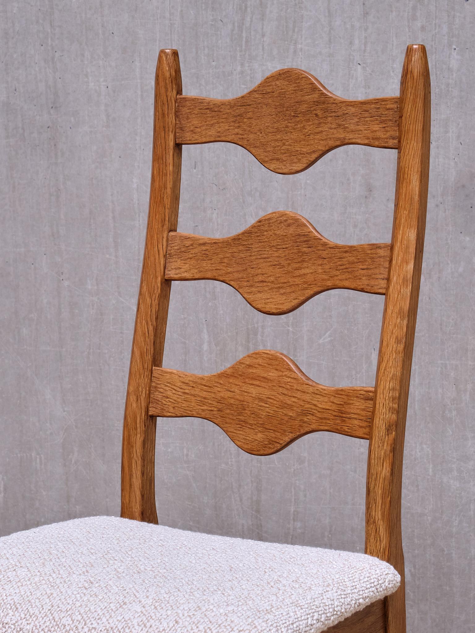 Set of 8 Henning Kjærnulf Dining Chairs, Oak and Rubelli Bouclé, Denmark, 1960s 4