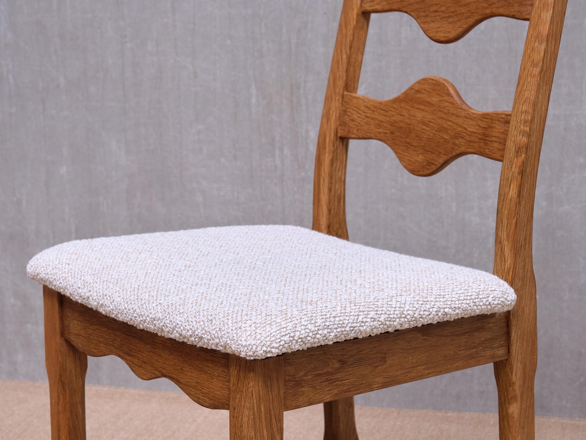 Set of 8 Henning Kjærnulf Dining Chairs, Oak and Rubelli Bouclé, Denmark, 1960s 5