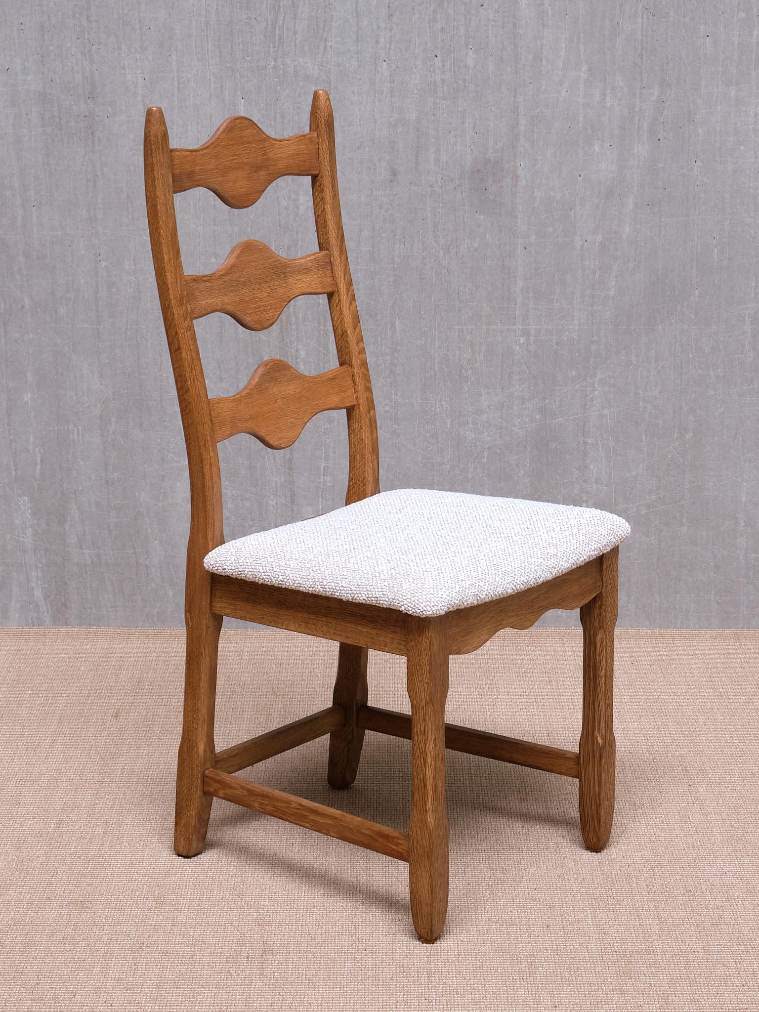 Set of 8 Henning Kjærnulf Dining Chairs, Oak and Rubelli Bouclé, Denmark, 1960s 6
