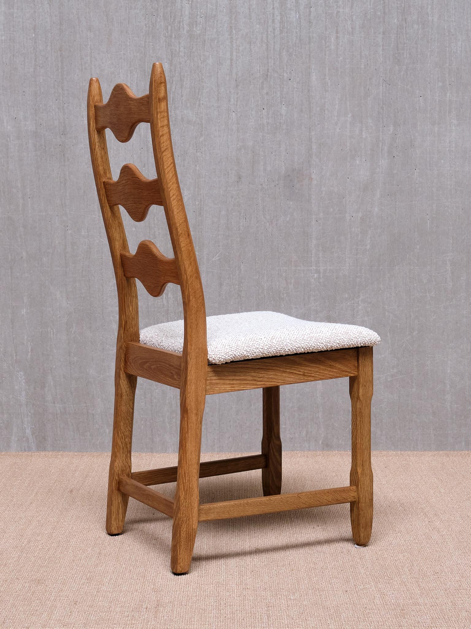 Set of 8 Henning Kjærnulf Dining Chairs, Oak and Rubelli Bouclé, Denmark, 1960s 7
