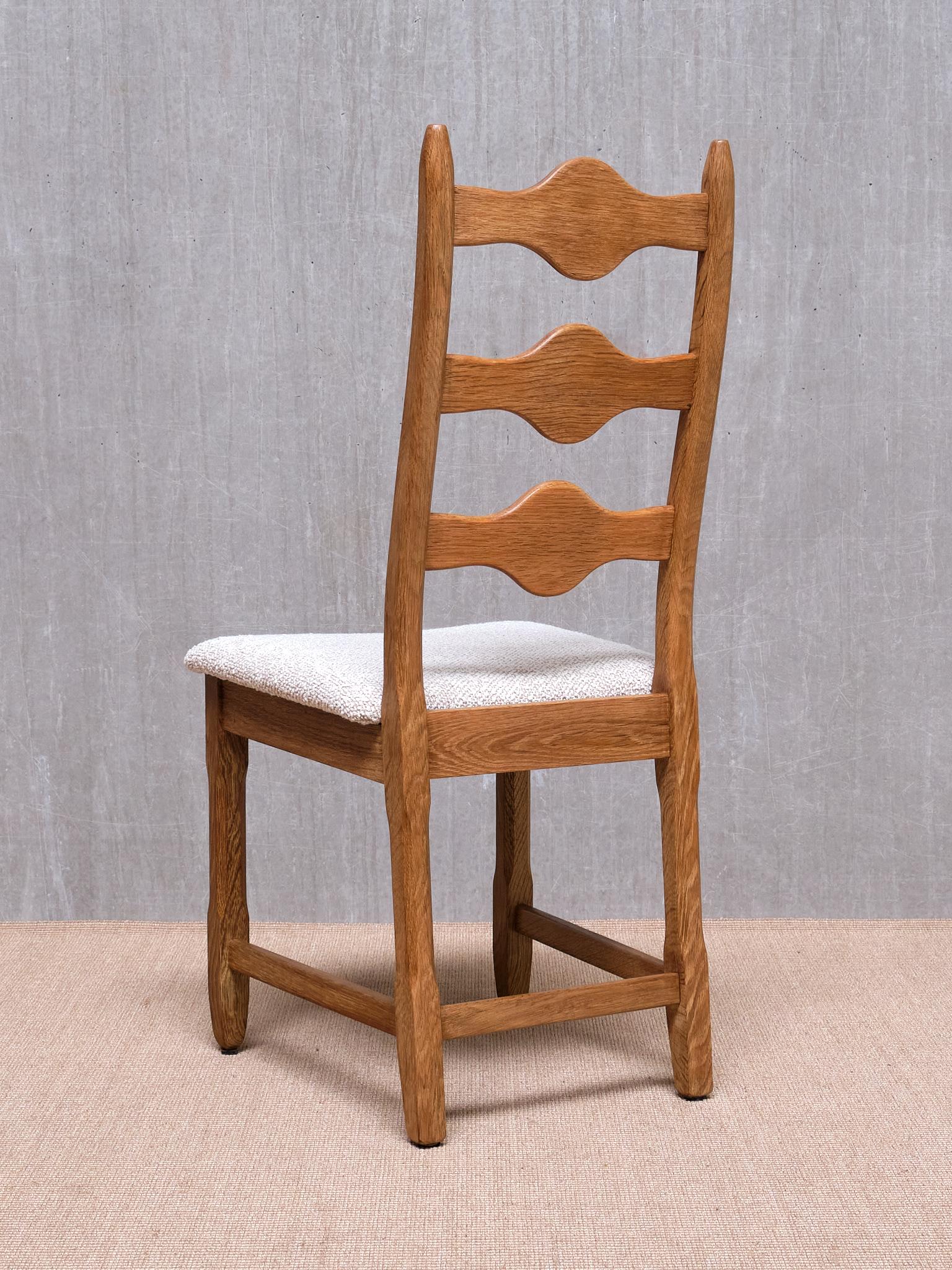 Set of 8 Henning Kjærnulf Dining Chairs, Oak and Rubelli Bouclé, Denmark, 1960s 8
