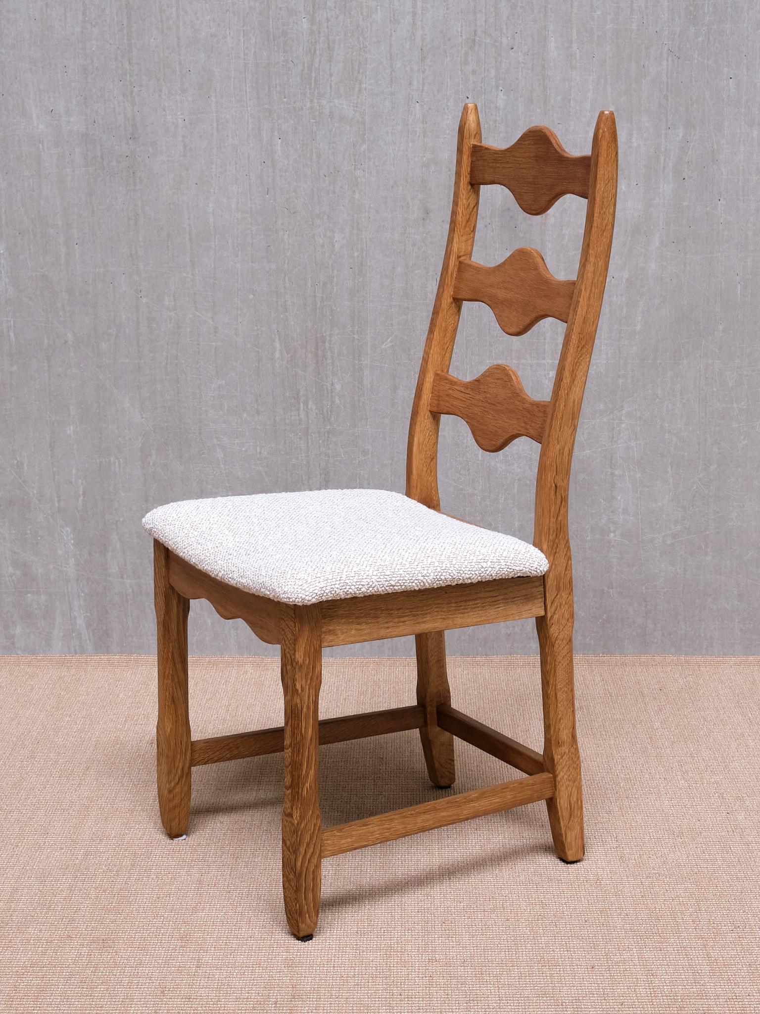 Set of 8 Henning Kjærnulf Dining Chairs, Oak and Rubelli Bouclé, Denmark, 1960s 9