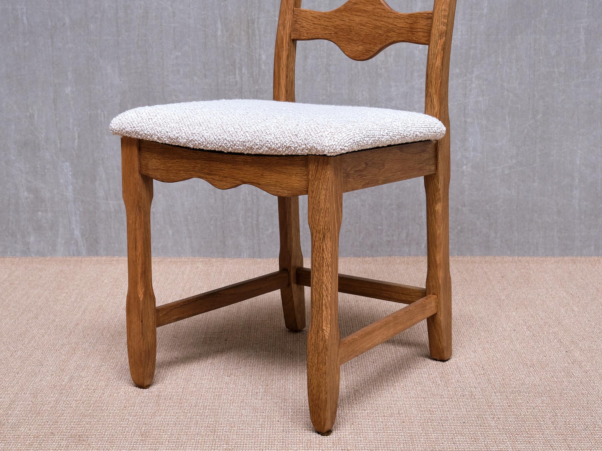 Set of 8 Henning Kjærnulf Dining Chairs, Oak and Rubelli Bouclé, Denmark, 1960s 10