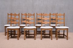 Set of 8 Henning Kjærnulf Dining Chairs, Oak and Rubelli Bouclé, Denmark, 1960s