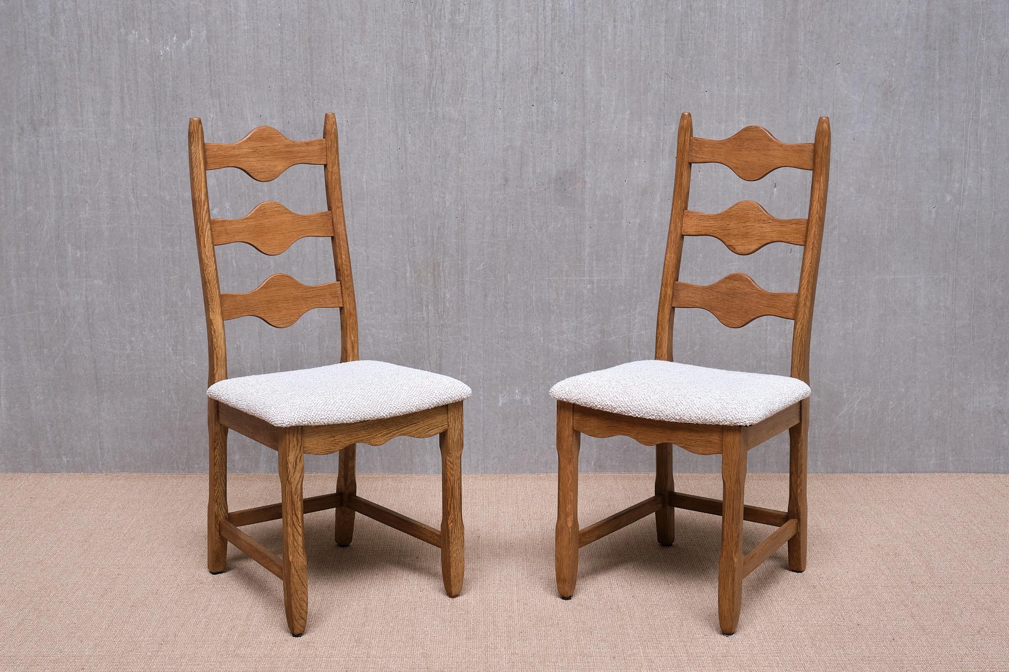 Set of 8 Henning Kjærnulf Dining Chairs, Oak and Rubelli Bouclé, Denmark, 1960s In Good Condition In The Hague, NL