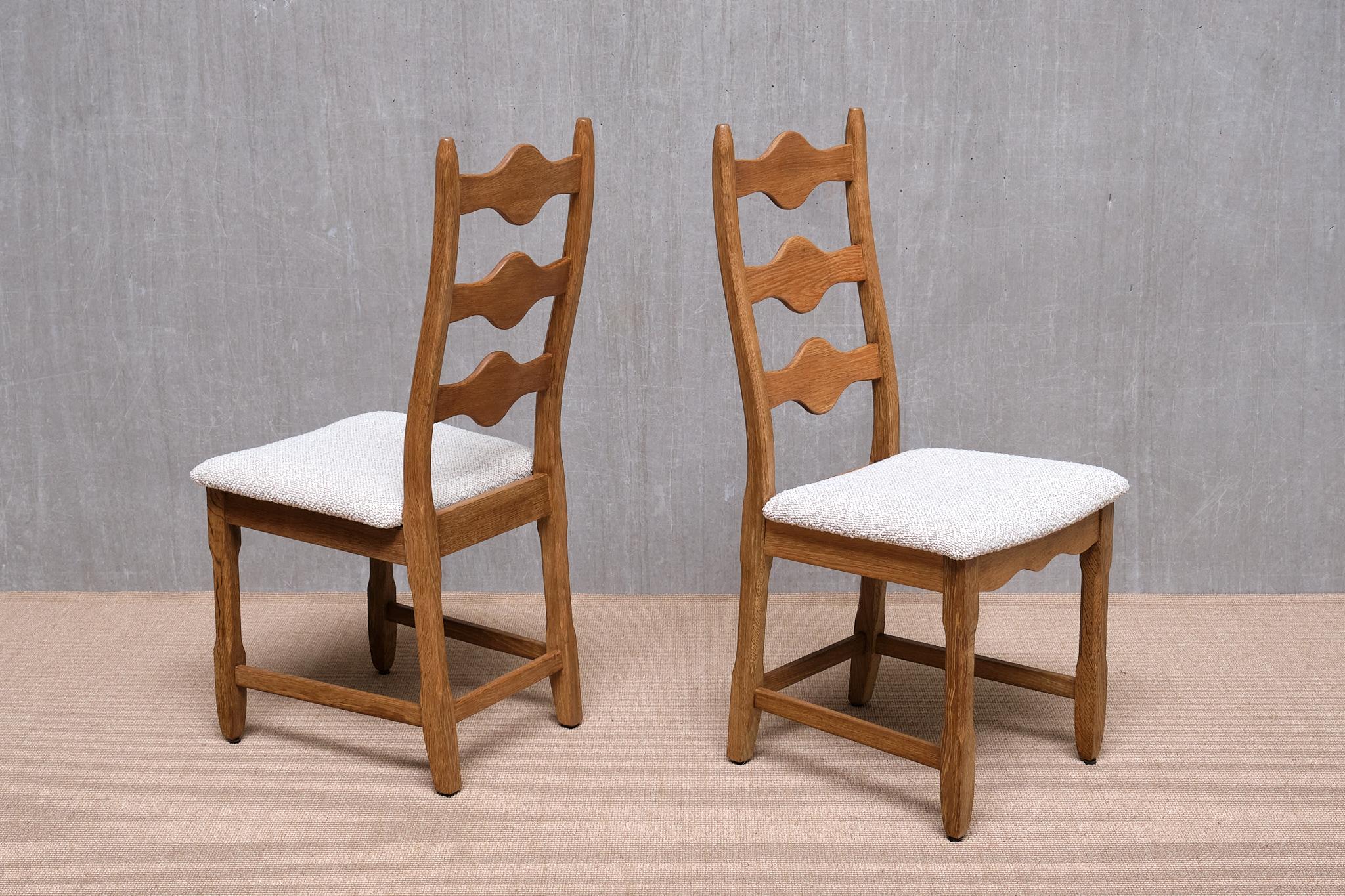 Set of 8 Henning Kjærnulf Dining Chairs, Oak and Rubelli Bouclé, Denmark, 1960s 1