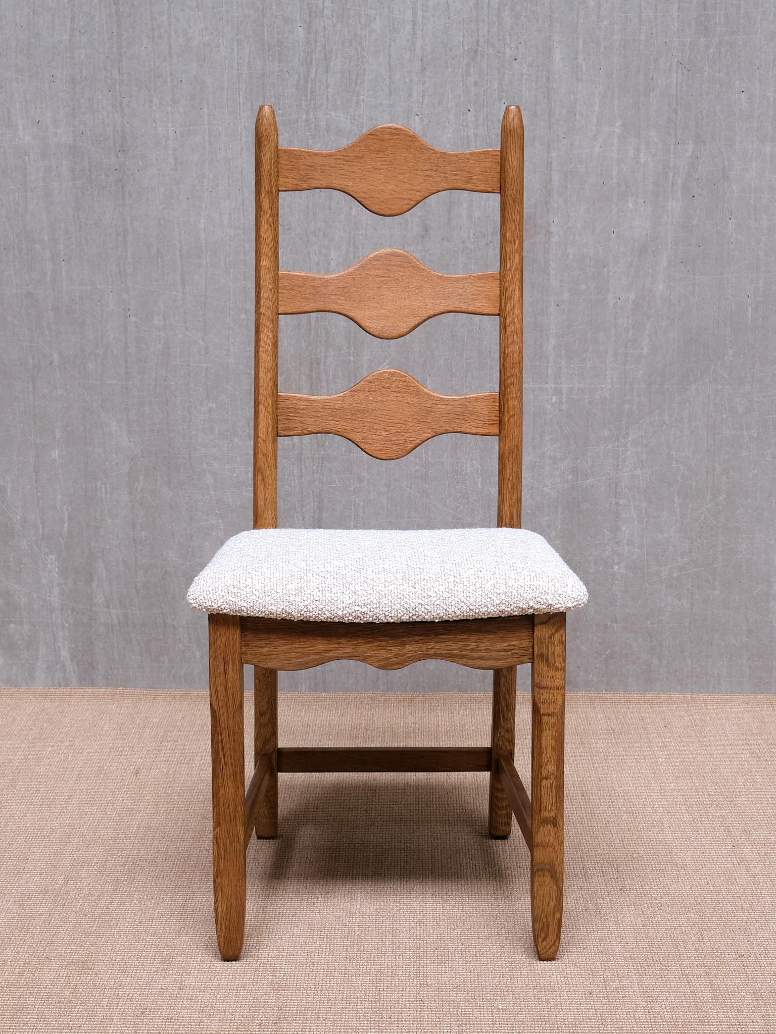 Set of 8 Henning Kjærnulf Dining Chairs, Oak and Rubelli Bouclé, Denmark, 1960s 2