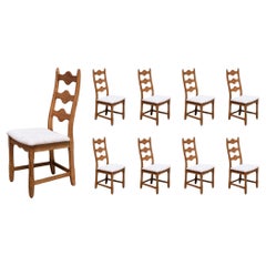 Set of 8 Henning Kjærnulf Dining Chairs, Oak and Rubelli Bouclé, Denmark, 1960s