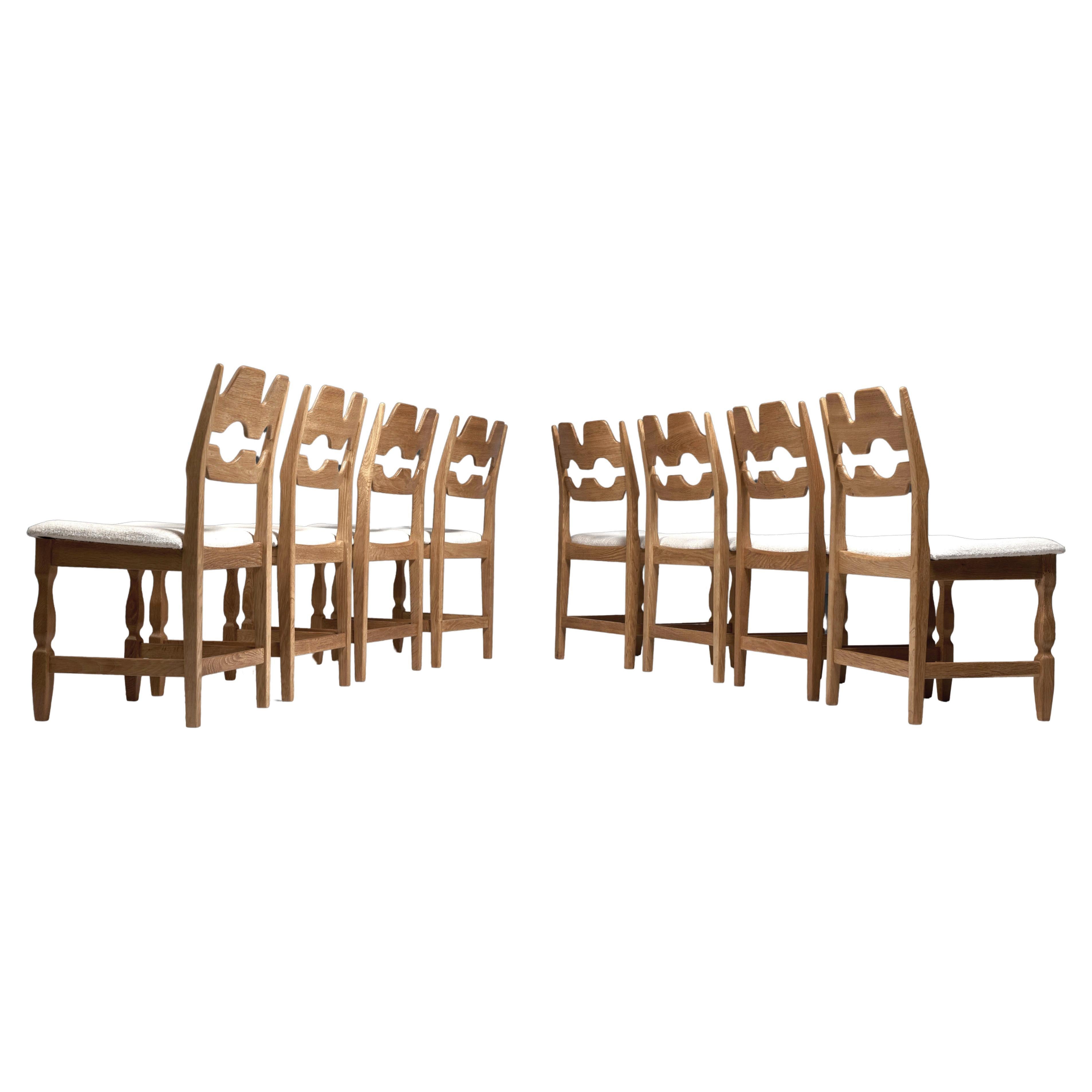 Set of 8 Henning Kjaernulf Oak Dining Chairs – "Razorblade", 1960s.