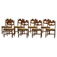 Set of 8 Henning Kjærnulf "Razorblade" Chairs in Oak & Hessian, 1960s