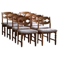 Set di 8 sedie Henning Kjærnulf "Razorblade" in Oak e lana d'agnello, anni '60