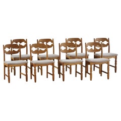 Set of 8 Henning Kjærnulf “Razorblade” Dining Chairs in Oak & Mohair, 1960s