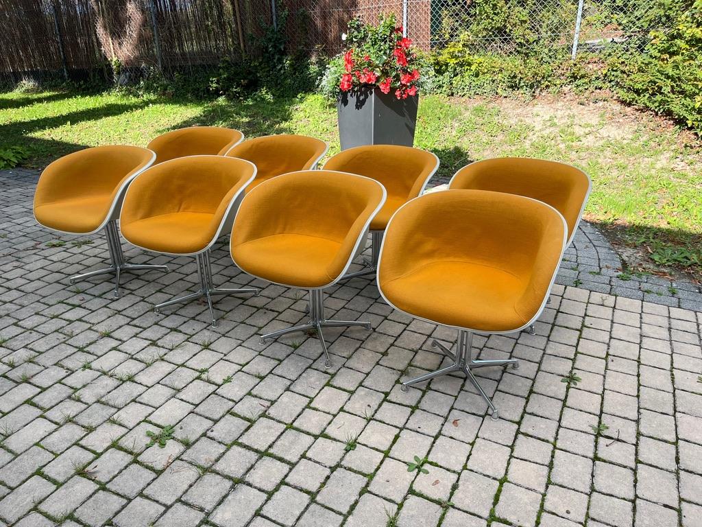 American Set of 8 Herman Miller La Fonda Armchairs in Orange Fabric, ca. 1970s For Sale