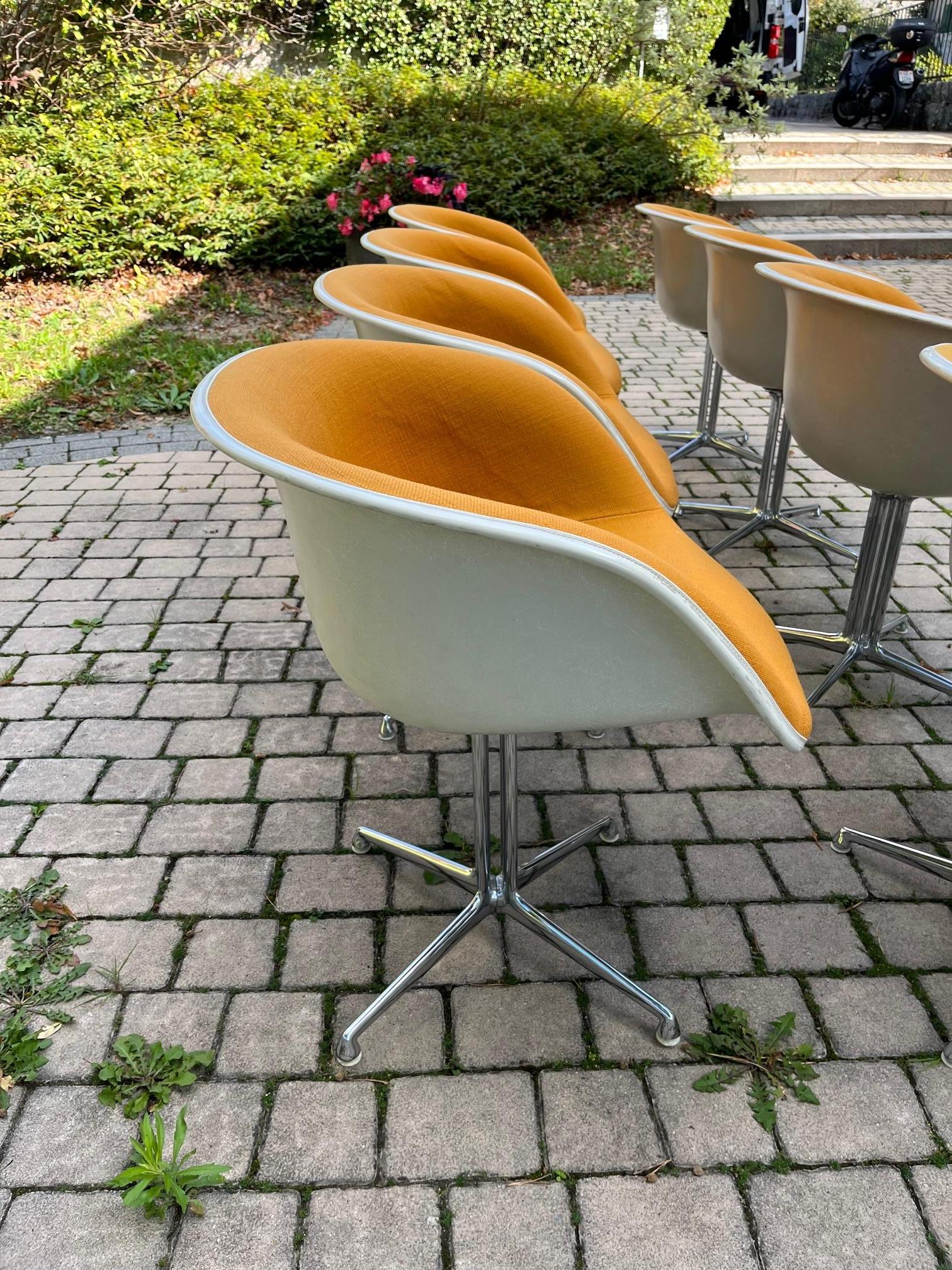 Tissu Ensemble de 8 fauteuils La Fonda d'Herman Miller en tissu orange, vers 1970