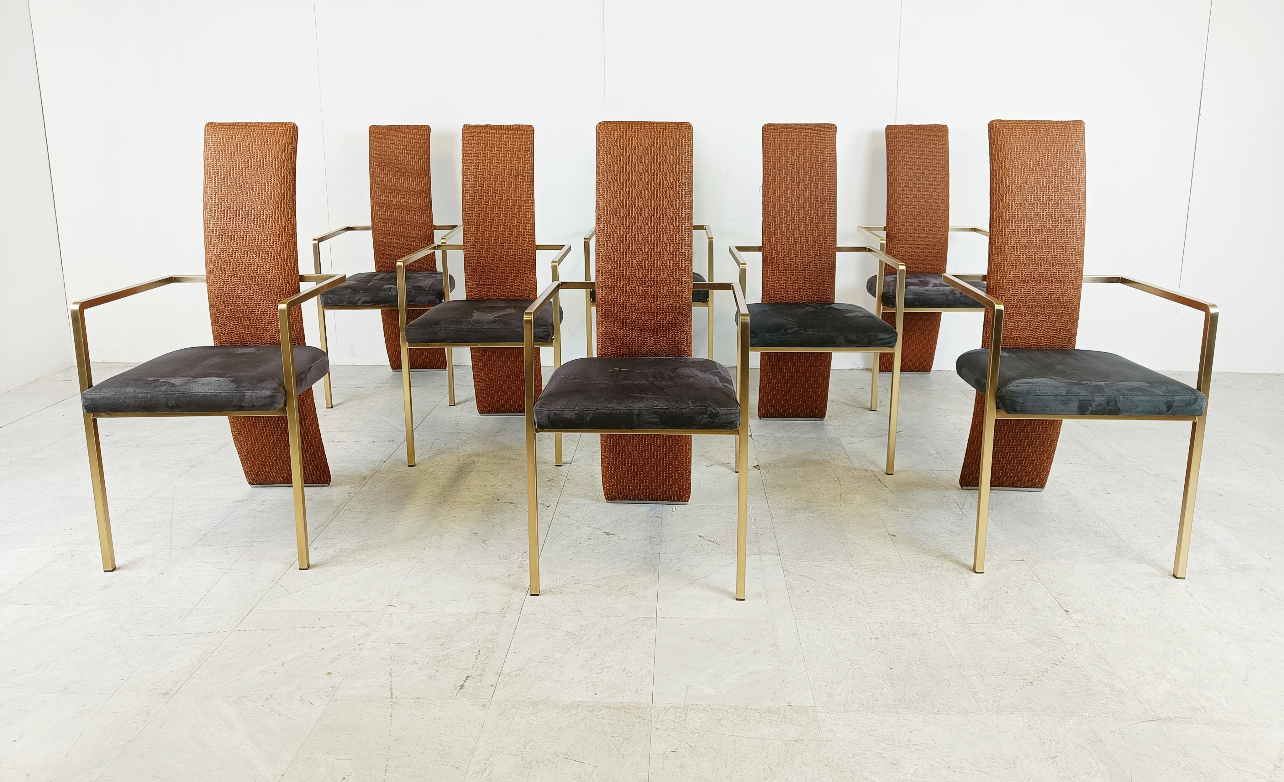 Hollywood Regency Set of 8 high back Belgochrom dining chairs, 1970s  For Sale