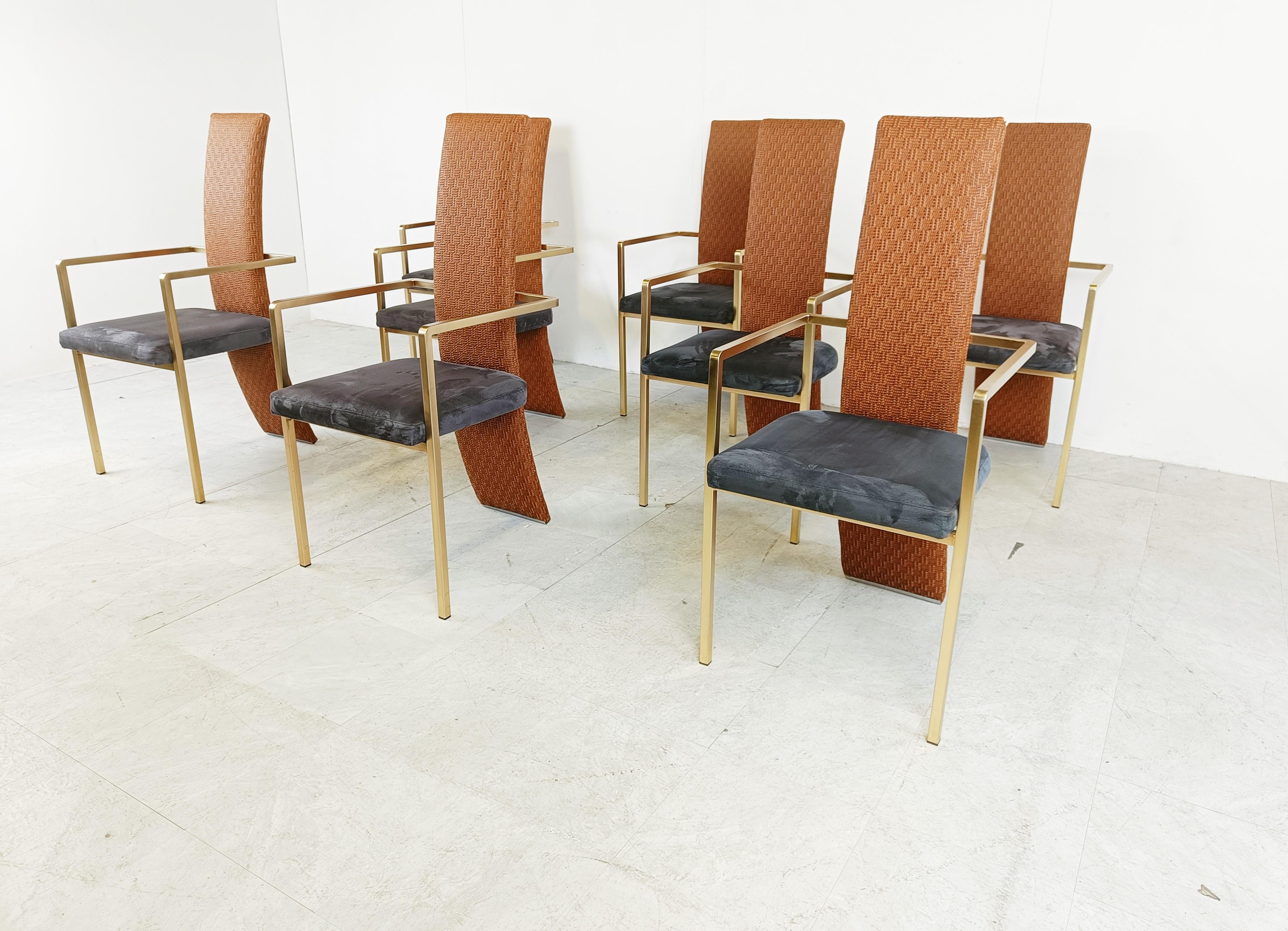 Belgian Set of 8 high back Belgochrom dining chairs, 1970s  For Sale