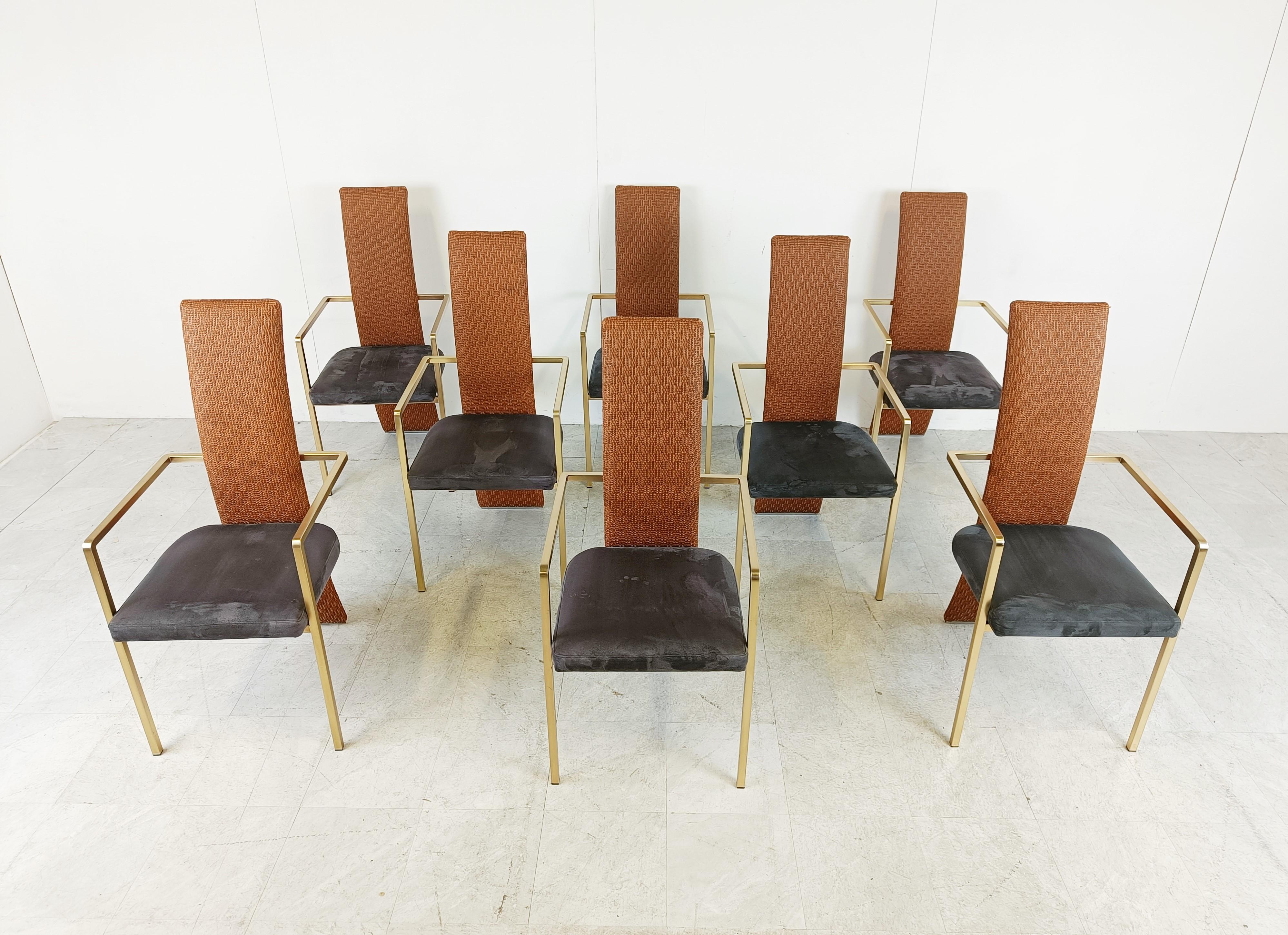 Late 20th Century Set of 8 high back Belgochrom dining chairs, 1970s  For Sale
