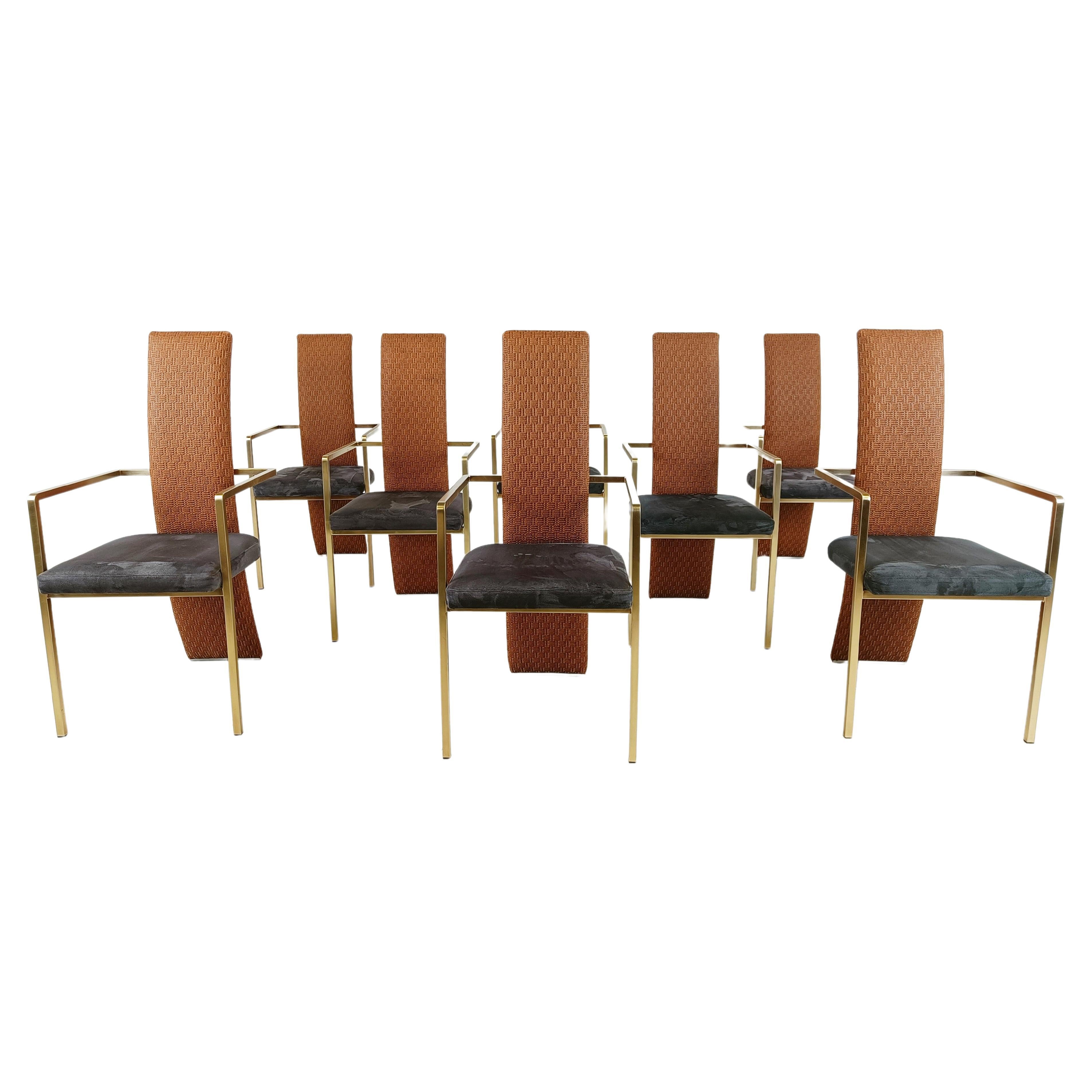 Set of 8 high back Belgochrom dining chairs, 1970s  For Sale