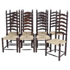 Set di 8 sedie con schienale alto, anni '50.