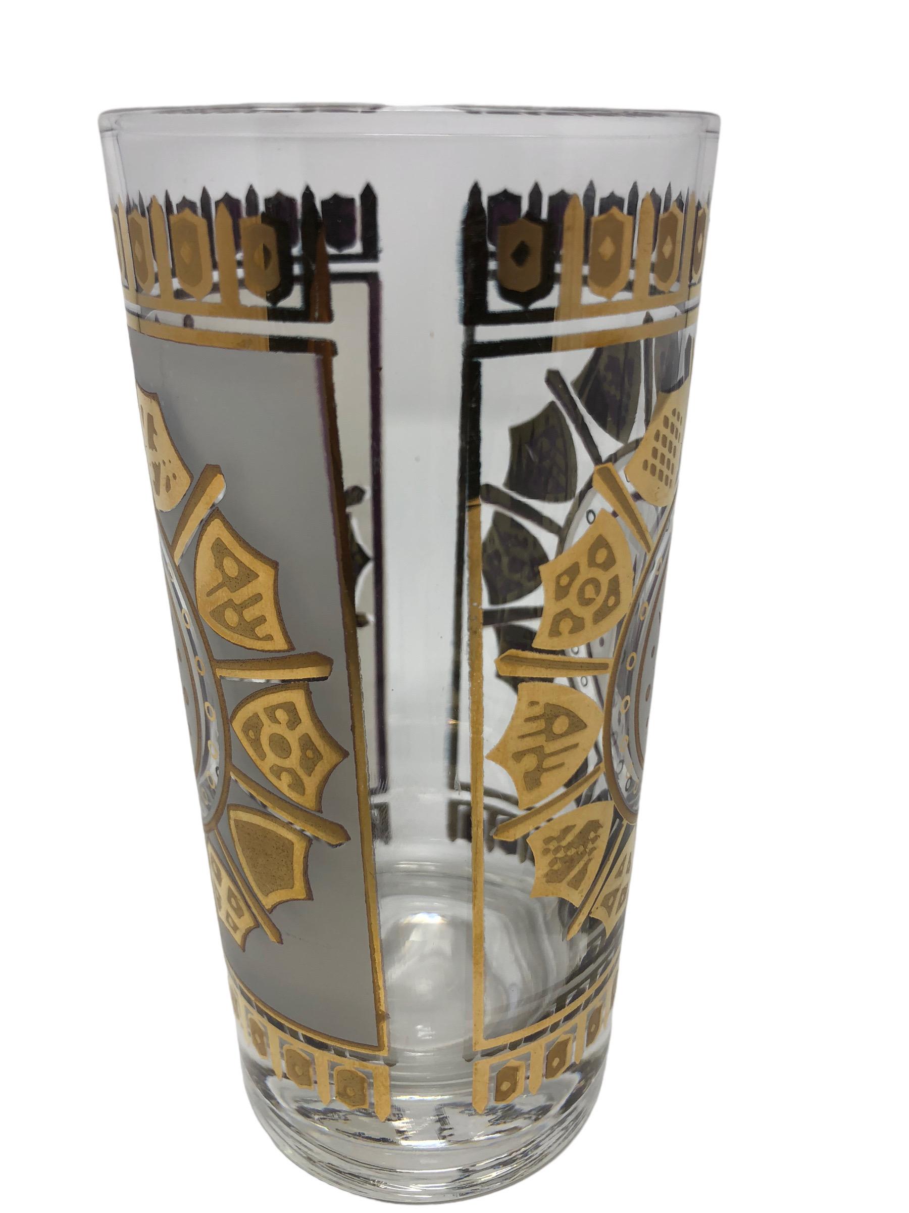 20th Century Set of 6 Highball Glasses with Crowns and Shields Decoration. For Sale