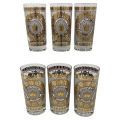 Set of 6 Highball Glasses with Crowns and Shields Decoration.