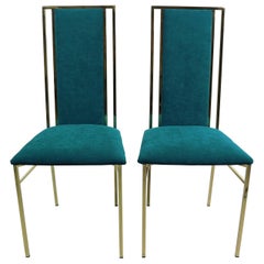 Set of 8 Hollywood Regency Brass and Velvet Dinning Chairs, 1970s, Italy