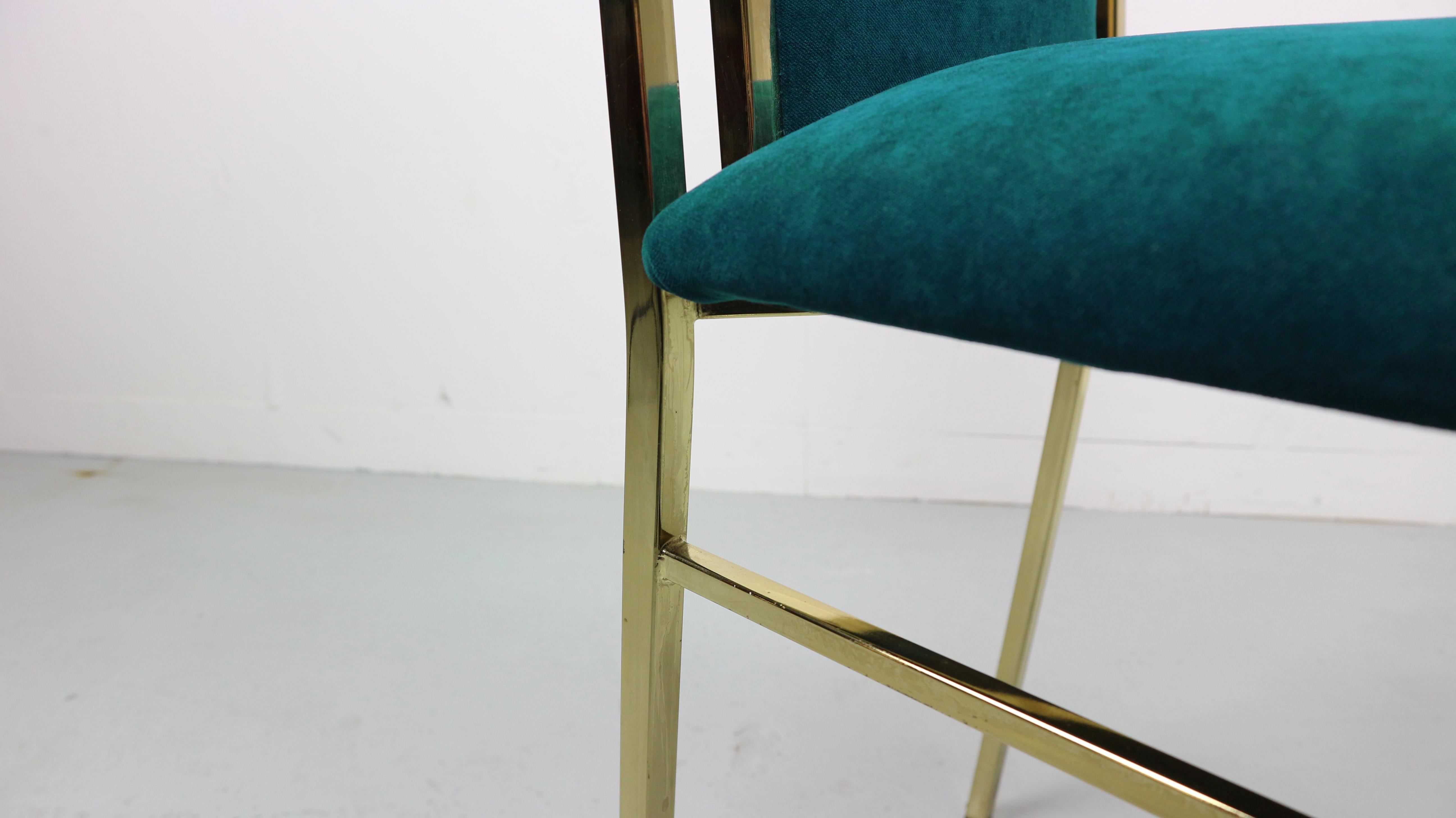 Set of 8 Hollywood Regency Brass and Velvet Dinning Chairs, 1970s, Italy In Good Condition In The Hague, NL