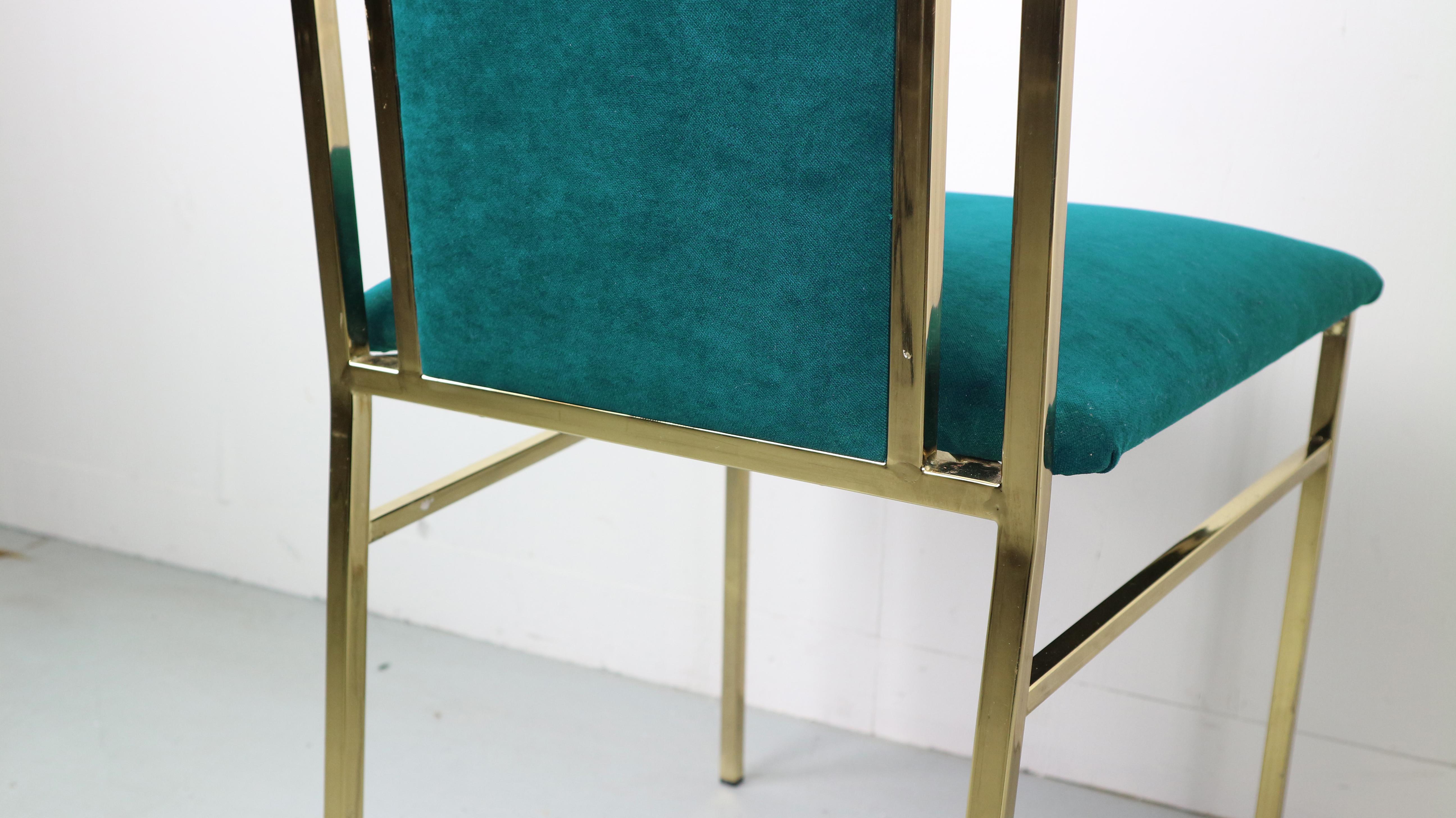 Set of 8 Hollywood Regency Brass and Velvet Dinning Chairs, 1970s, Italy 4