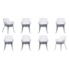 Set of 8 Hollywood Regency Neo Baroque White Patio Dining Arm Chairs c. 1960