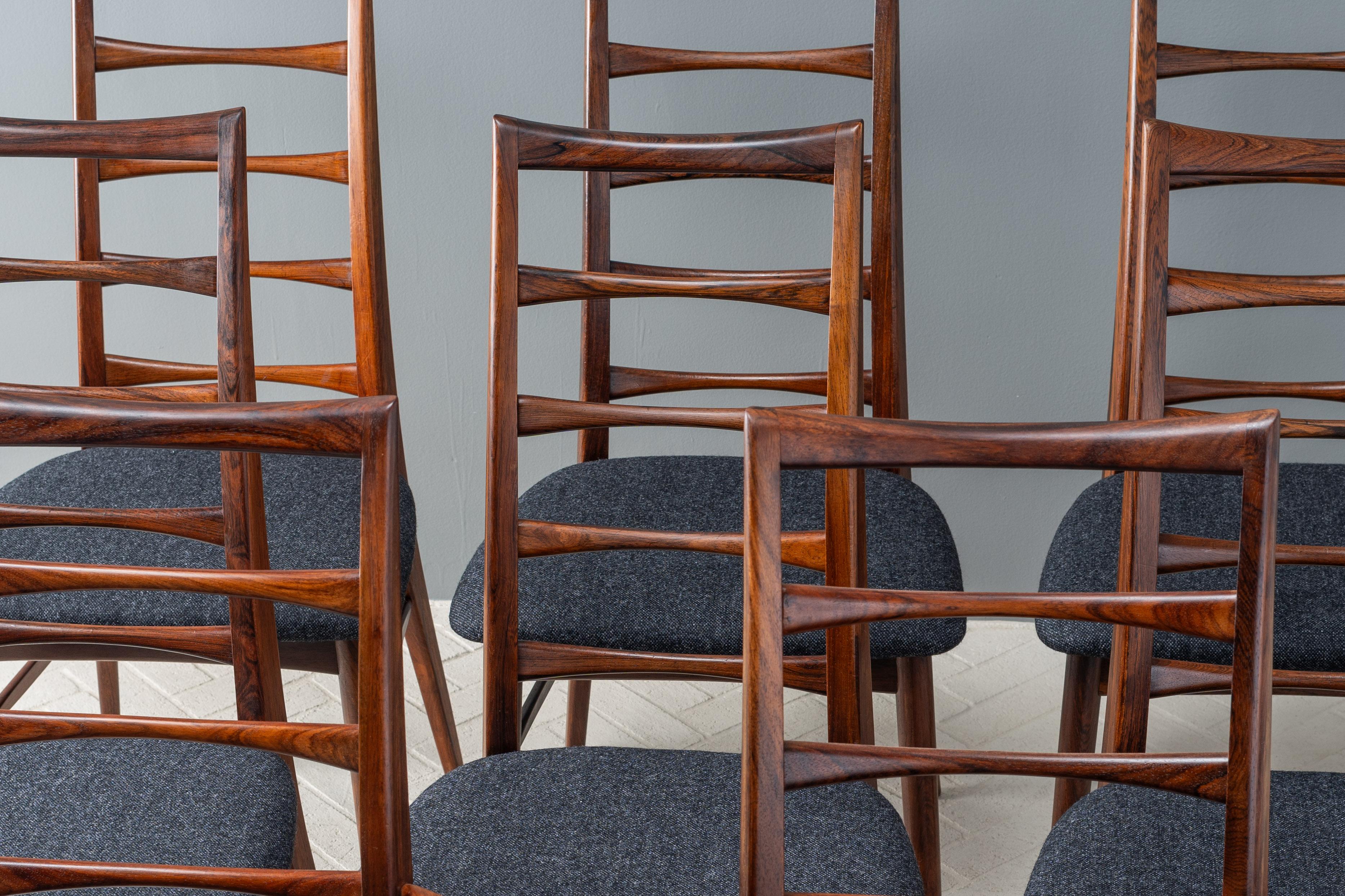 Wool Set of 8 Hornslet Rosewood Dining Chairs