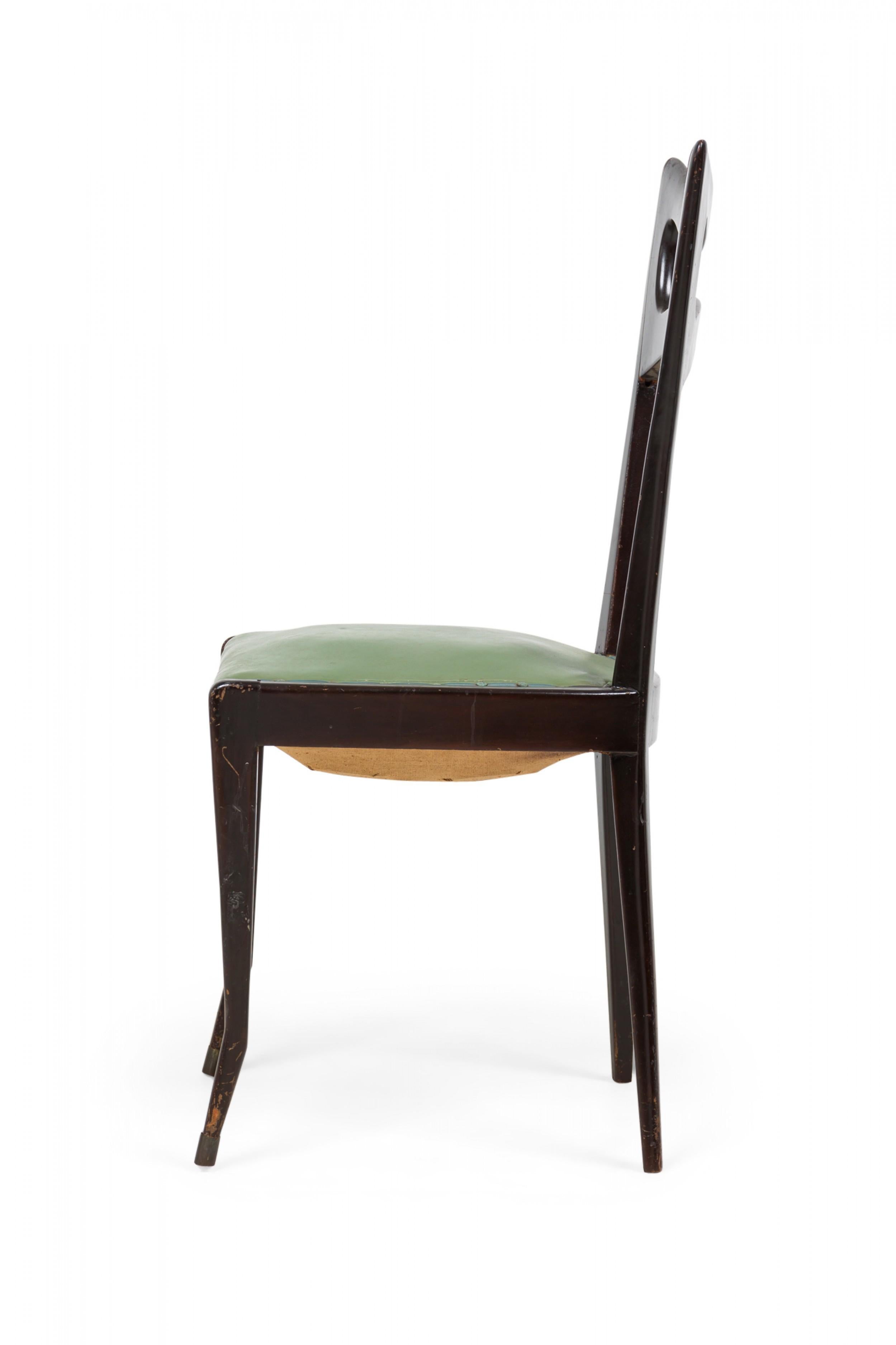 Set of 8 Ico Parisi Italian Ebonized Green Leather Upholstered Dining Chairs In Good Condition For Sale In New York, NY