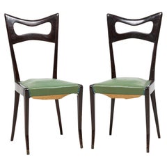 Set of 8 Ico Parisi Italian Ebonized Green Leather Upholstered Dining Chairs