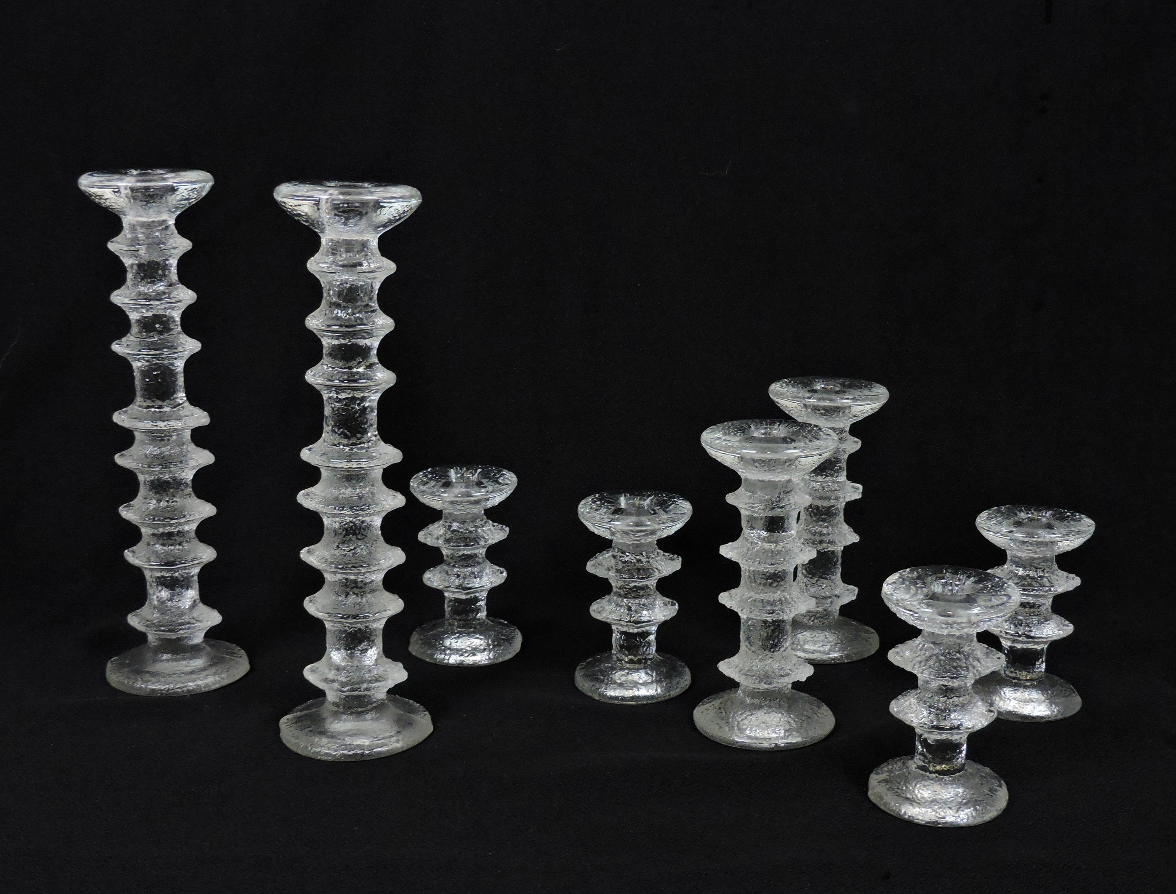 Set of 8 Iittala Festivo Glass Candlesticks by Timo Sarpaneva For Sale 1