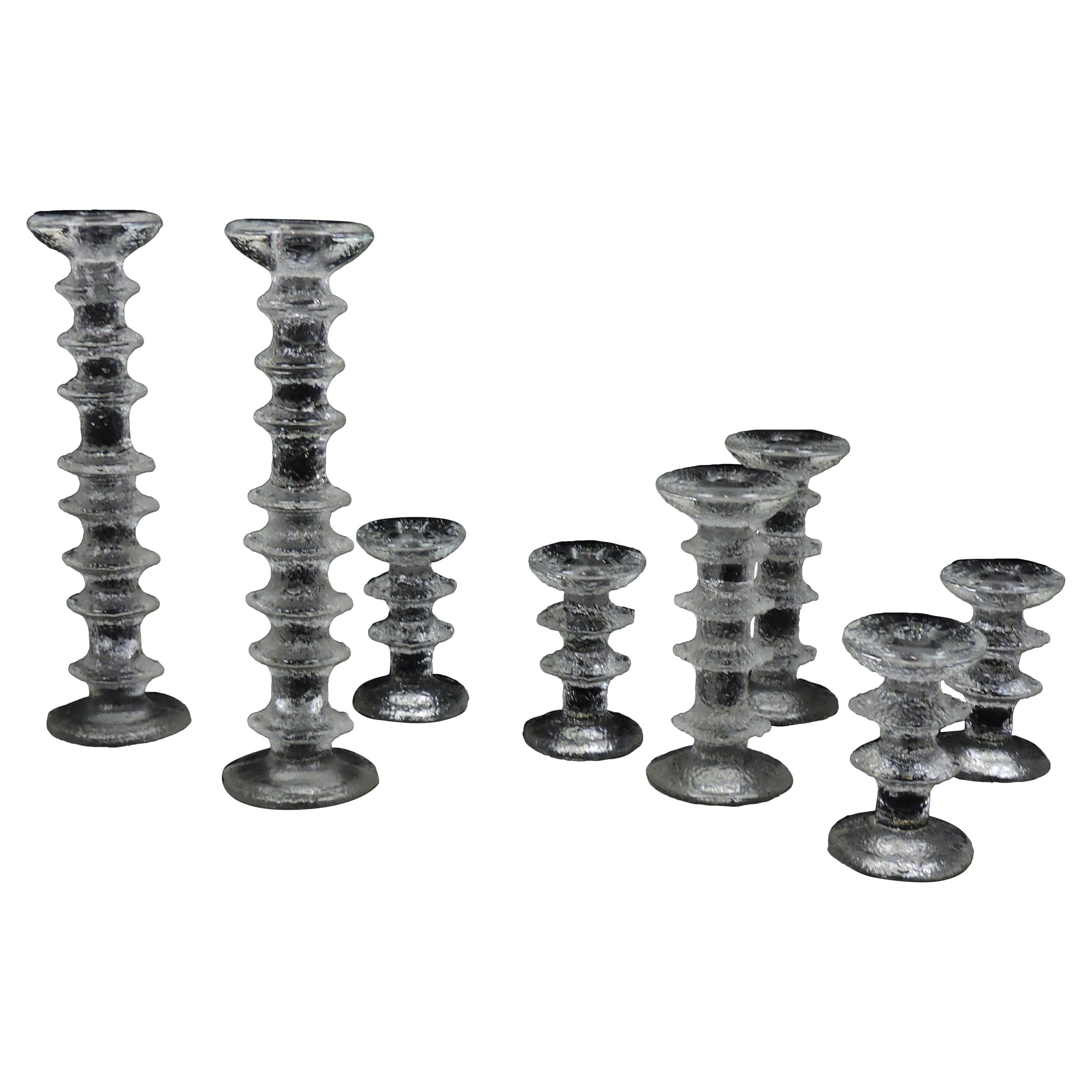 Set of 8 Iittala Festivo Glass Candlesticks by Timo Sarpaneva