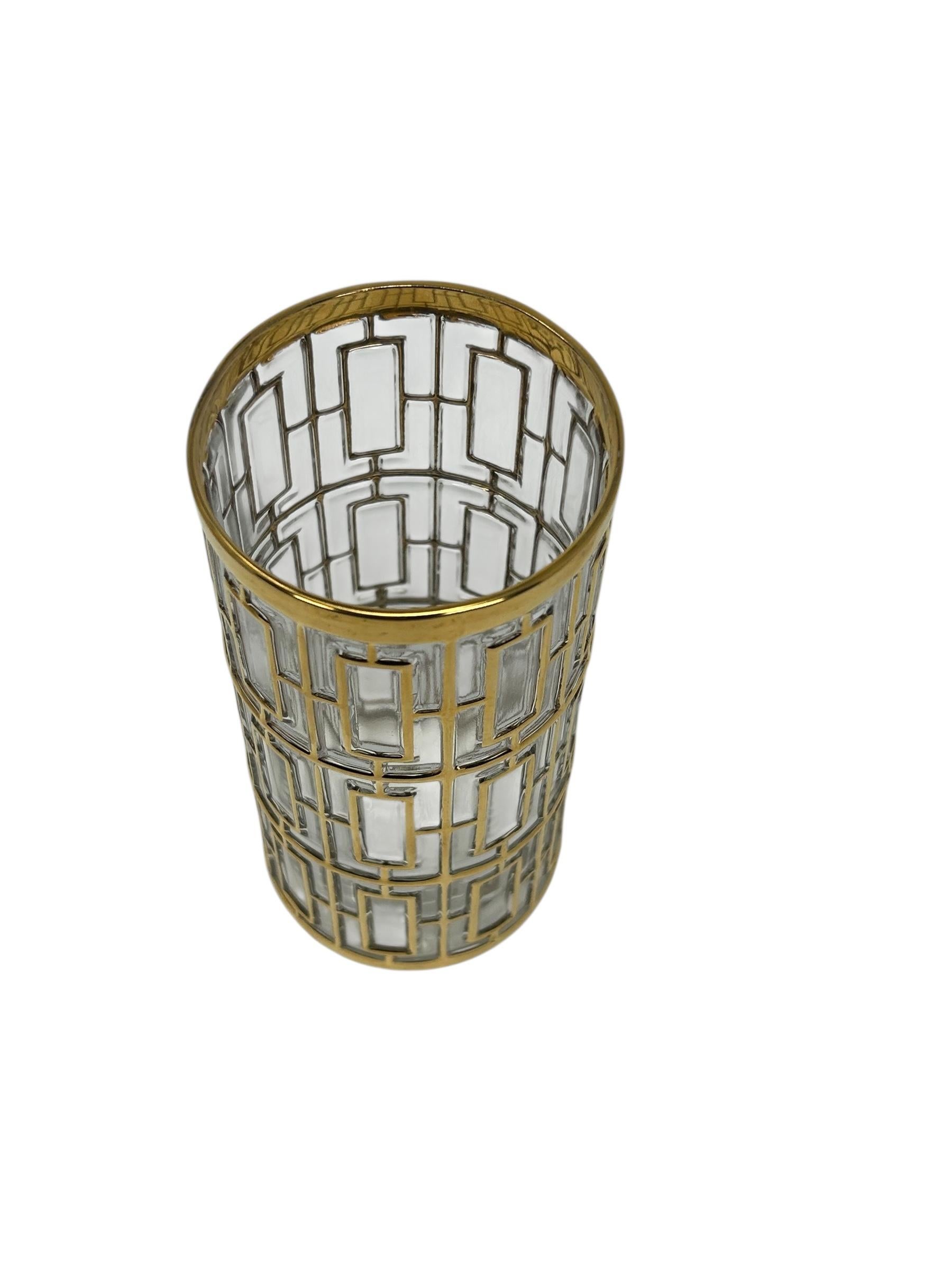 Set of 8 Imperial Glass Highball Glasses with 22k Gold in the “Shoji” pattern For Sale 3